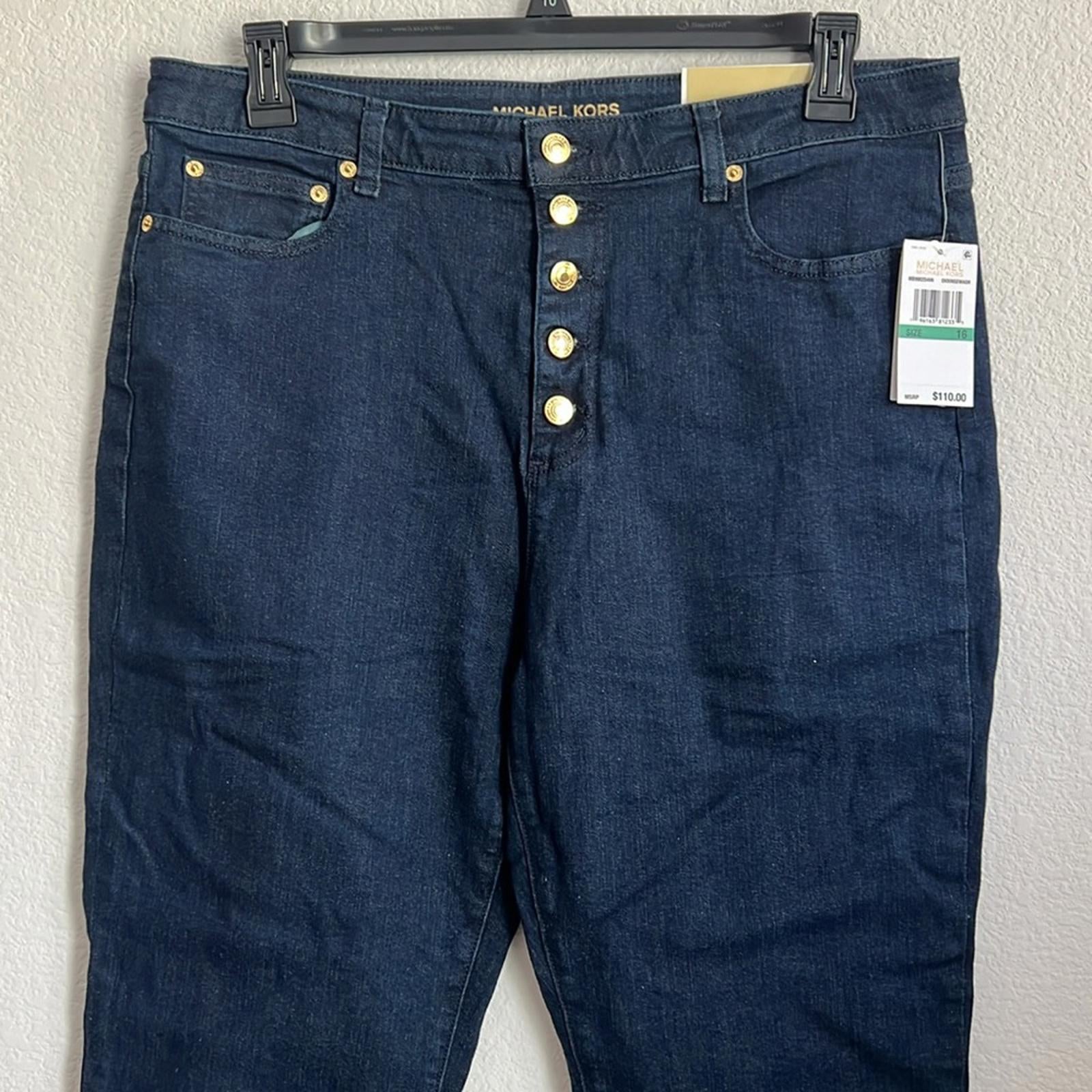 Michael Kors Selma High-Rise Cropped Skinny Jeans Dark Rinse Wash, NWT, Size 16