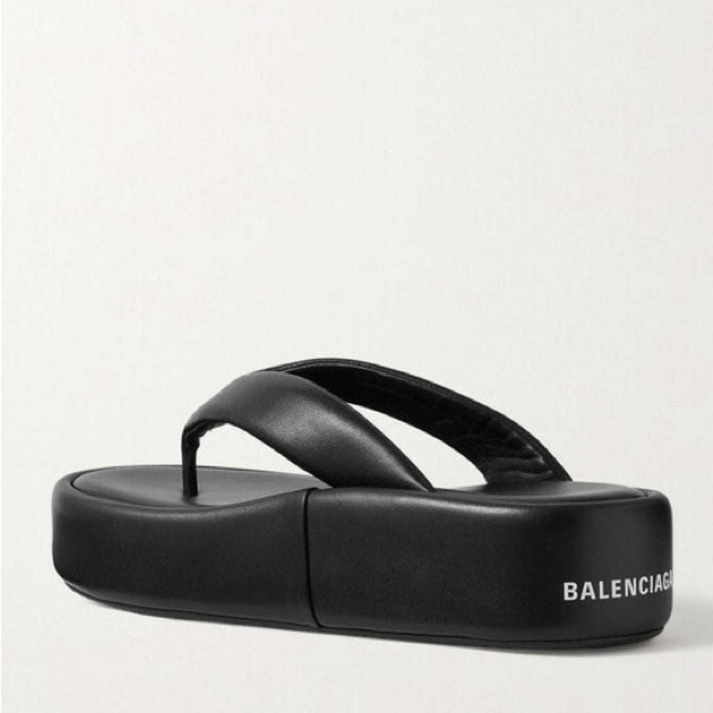 Balenciaga Padded Rise Platform Leather Thong Sandals in Black, Size 41 $695
