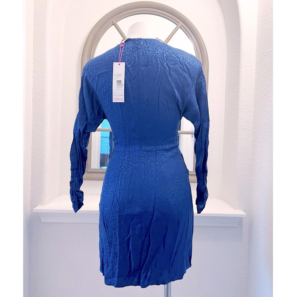 Parker Linda Cheetah-Print Faux-Wrap Silk Dress in Ultramarine Blue, Size 0 NWT