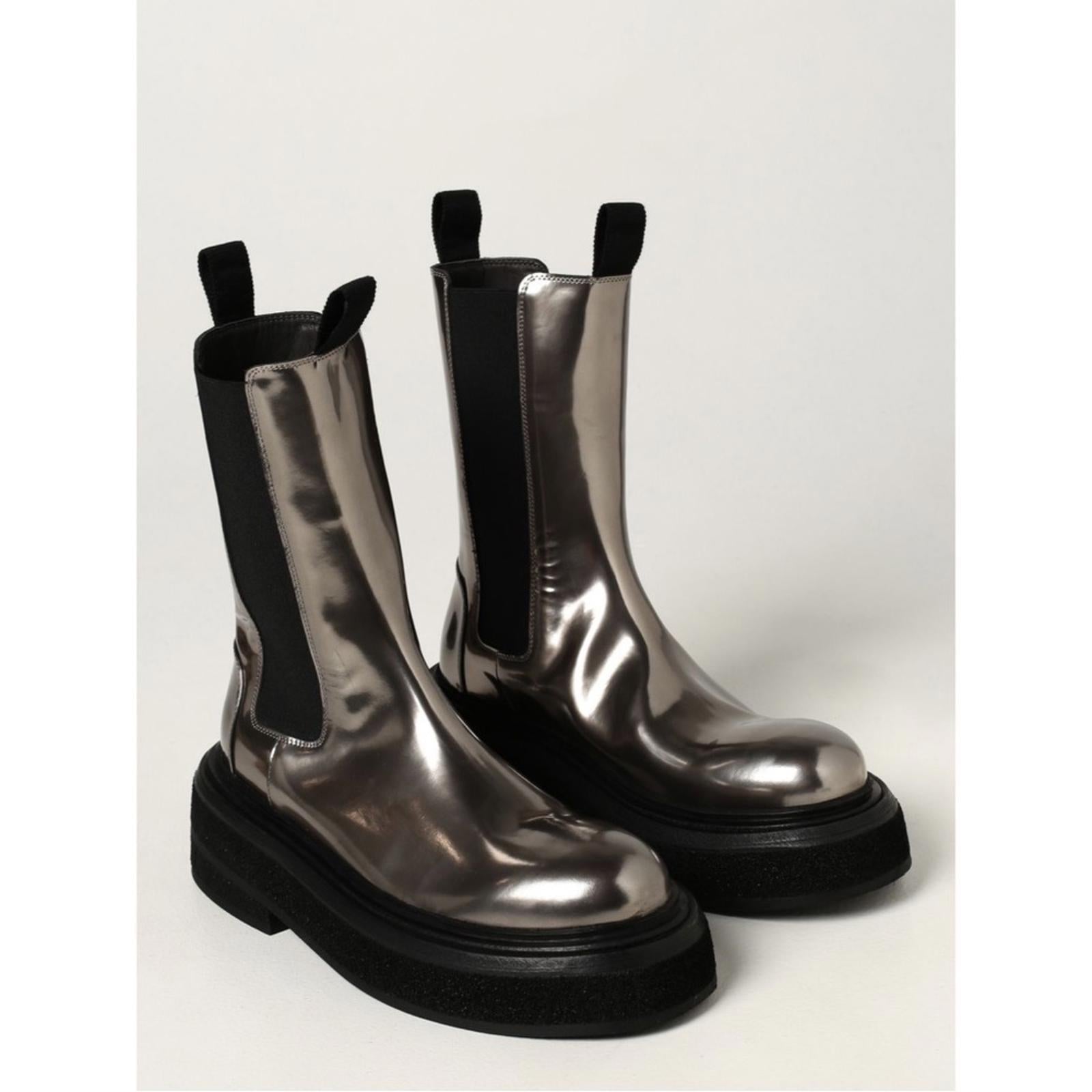 Marsèll Zuccone Boots in Laminated Leather, Grey/Black Size 39 NEW Retail $1,278