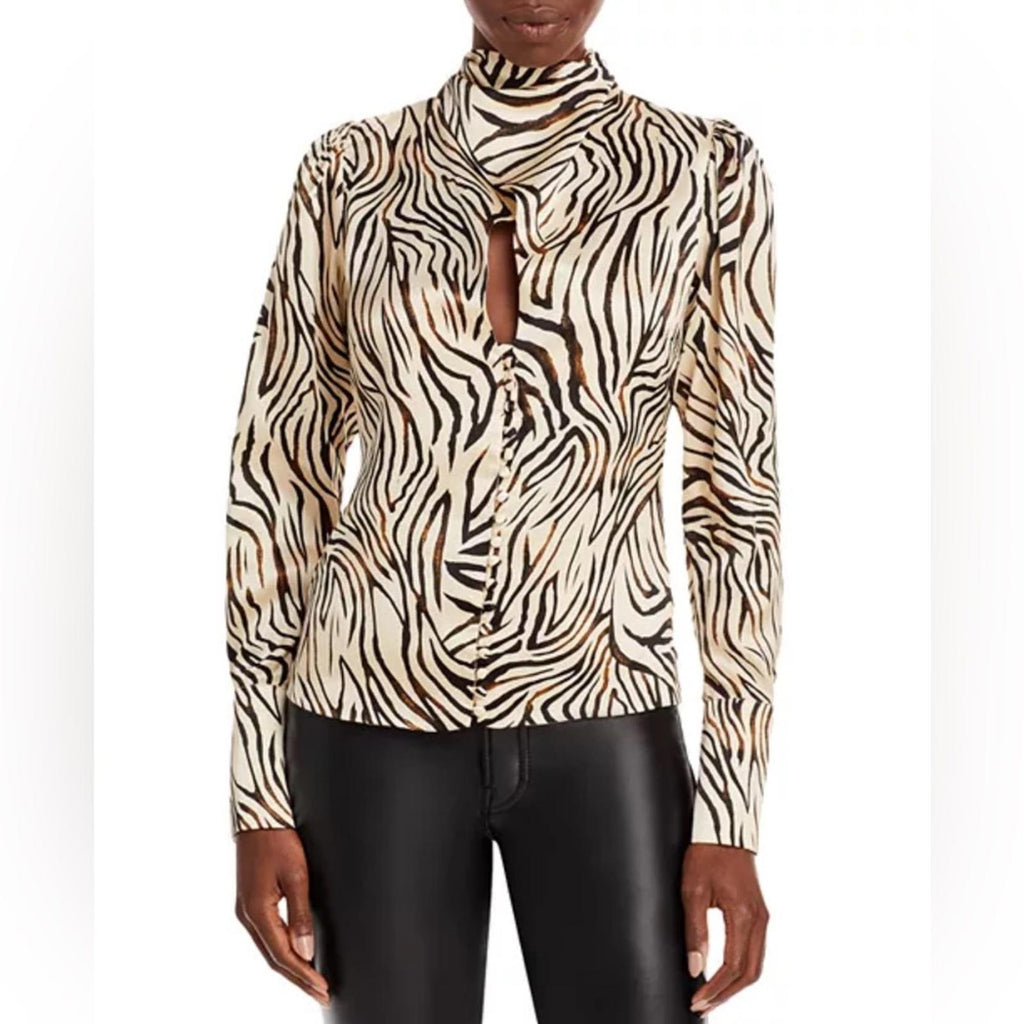 Nicholas Doris Cross Neck Keyhole L/S Blouse in Abstract Animal Print Size 2 NWT