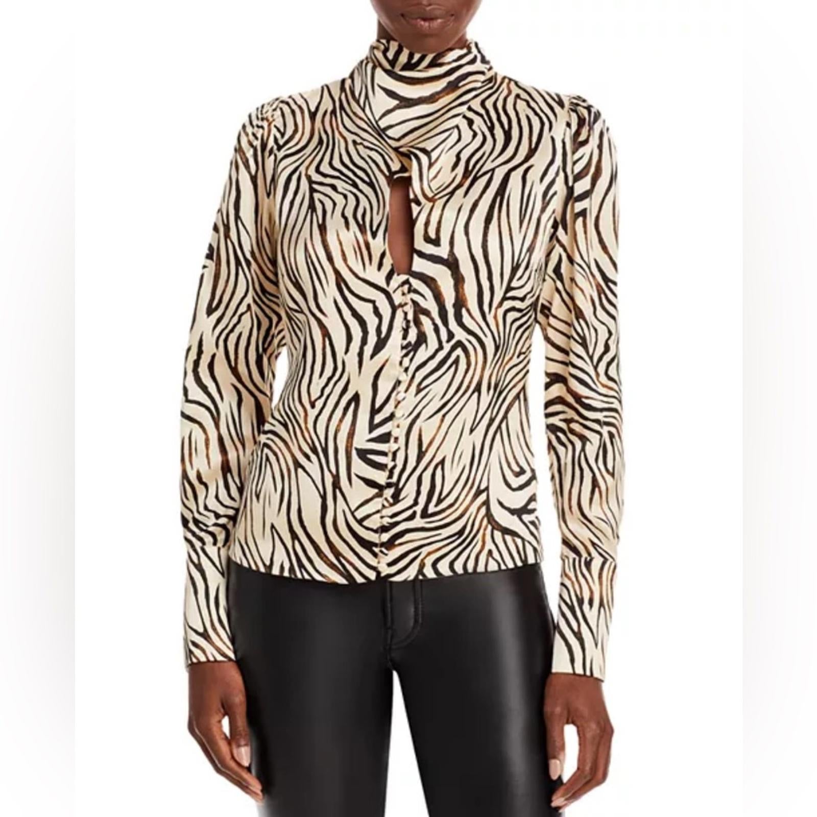 Nicholas Doris Cross Neck Keyhole L/S Blouse in Abstract Animal Print Size 2 NWT