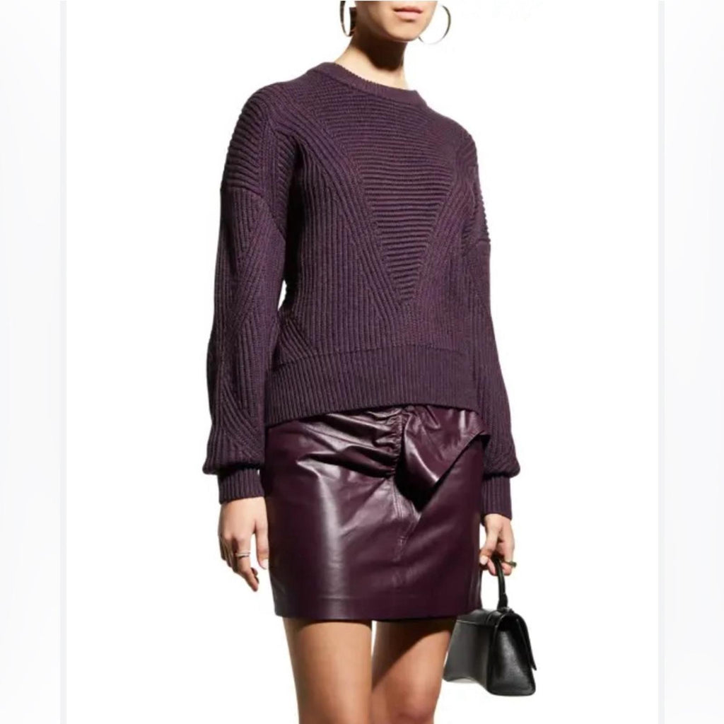 IRO Mona Wool Knit Ribbed Sweater, Dark Purple Size L, New w/Tag Retail $445