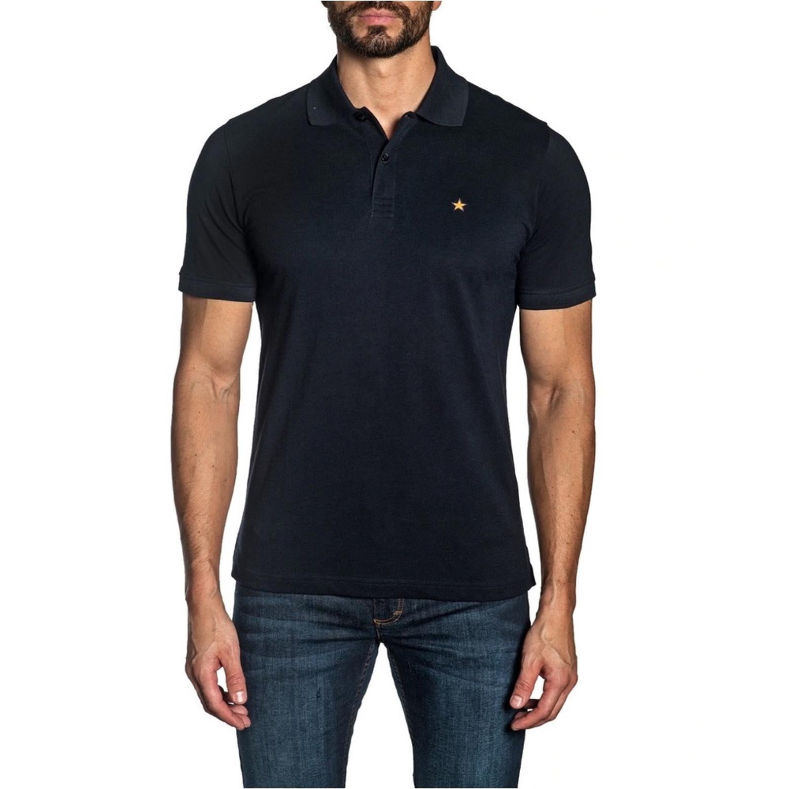 Jared Lang Star Embroidery Knit Pima Cotton Piqué Polo Shirt, Navy Size XXL