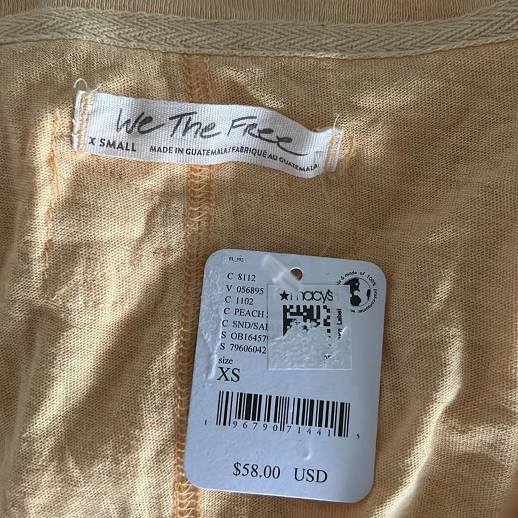 NWT Free People Keep Me V-Neck Cotton T-Shirt, Peach Sunrise Size XS New w/Tag