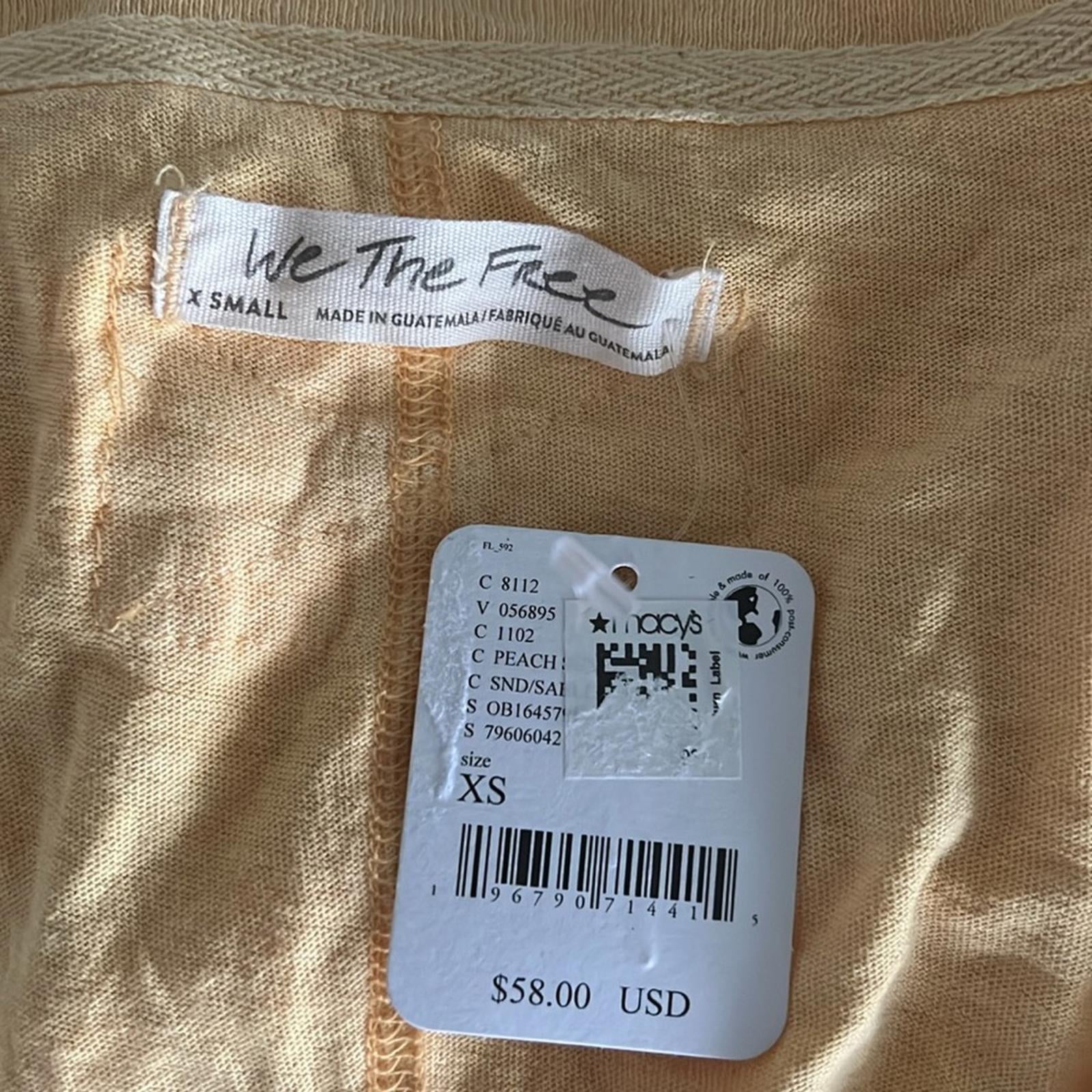 NWT Free People Keep Me V-Neck Cotton T-Shirt, Peach Sunrise Size XS New w/Tag