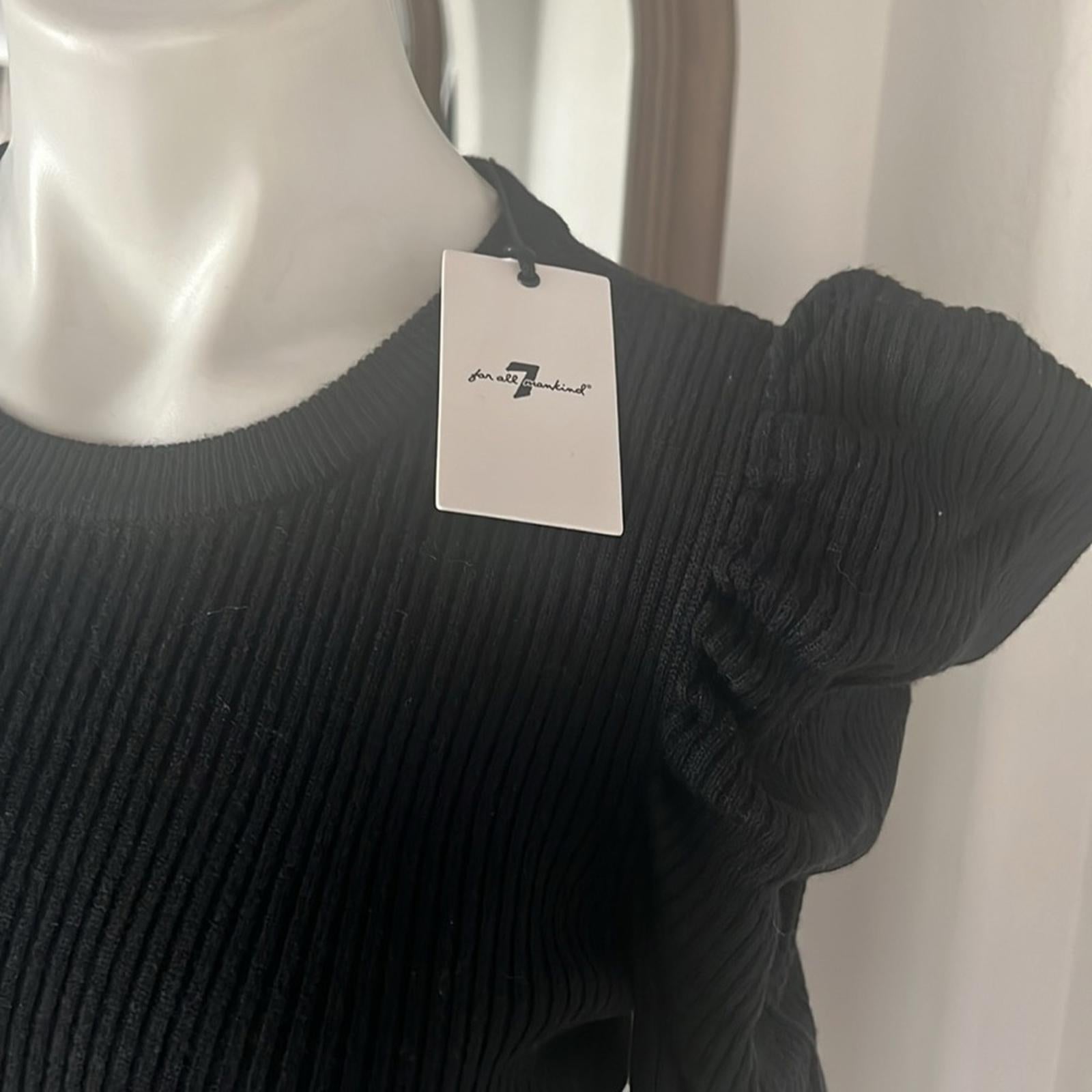 7 For All Mankind Cashmere Blend Ribbed Puff Sleeve Sweater, Size L New w/Tag