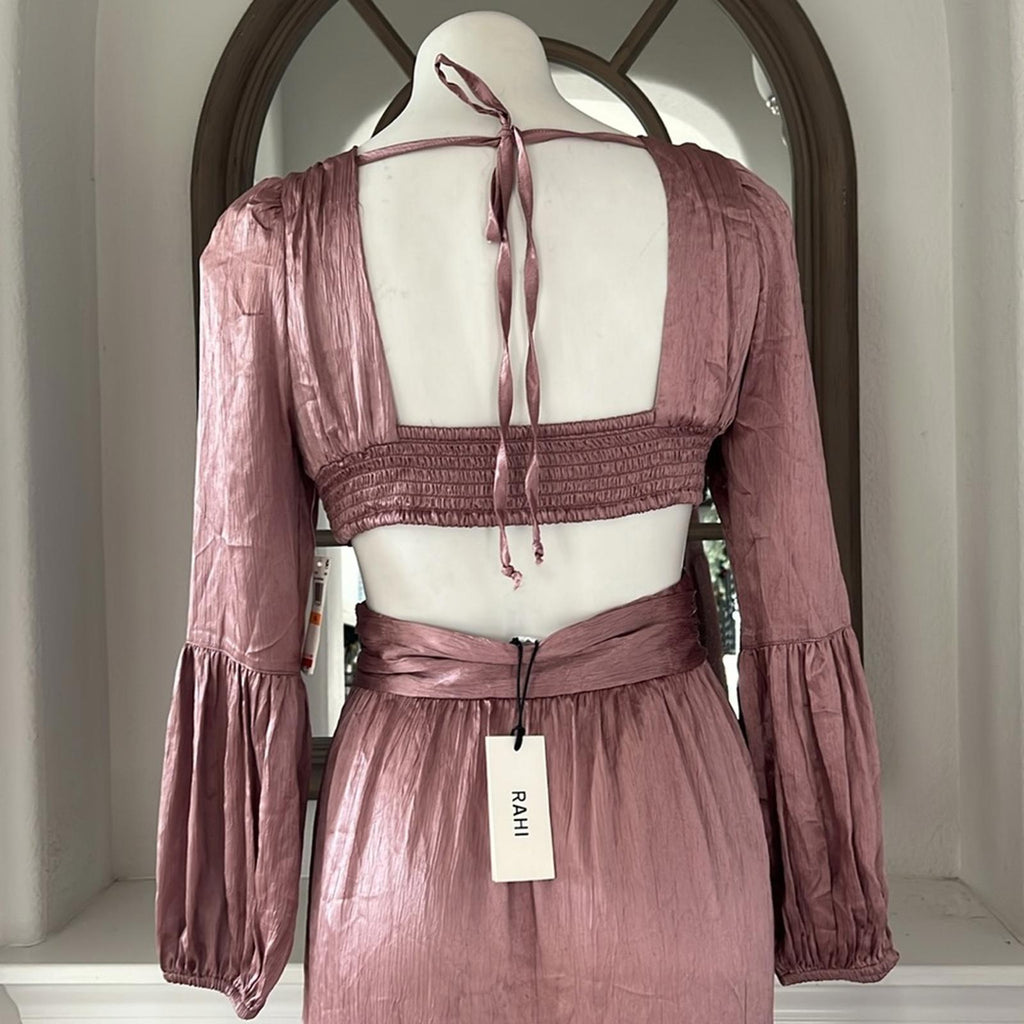 RAHI Luster "Leila" Midi Dress w/ Long Sleeve in Rose, Size S New w/Tag $186