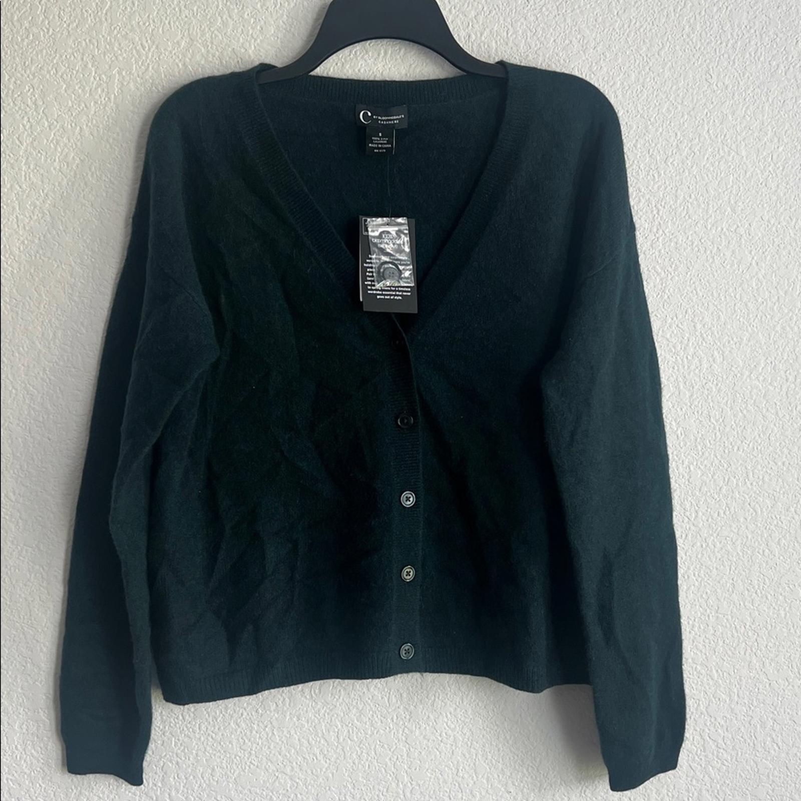 C by Bloomingdale's Cashmere V-Neck Cardigan in Dark Green, Size S, NWT