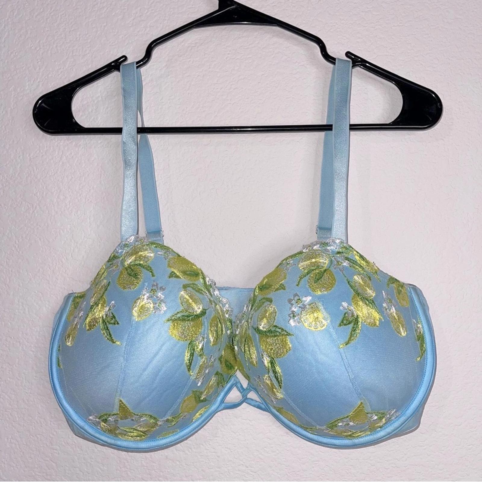 Victoria's Secret Dream Angels Lemon Embroidery Demi Bra in Blue Size 38DDD