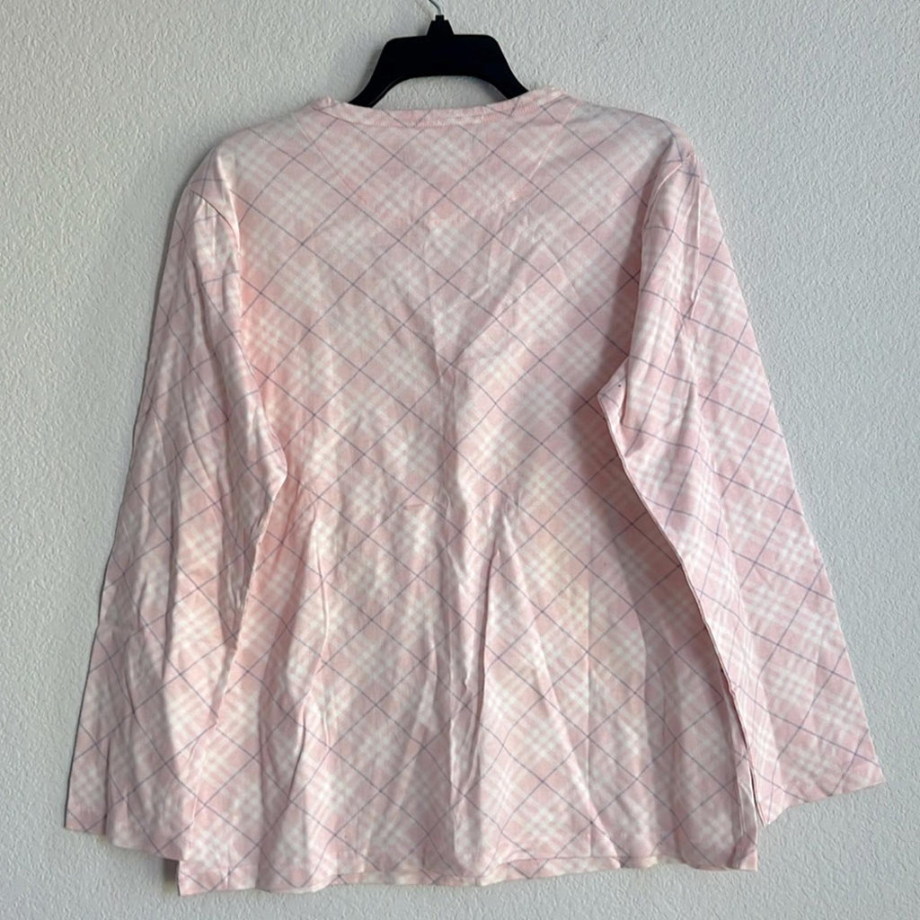 Burberry Pink Plaid Long Sleeve Pajama Set, NWT, Size L
