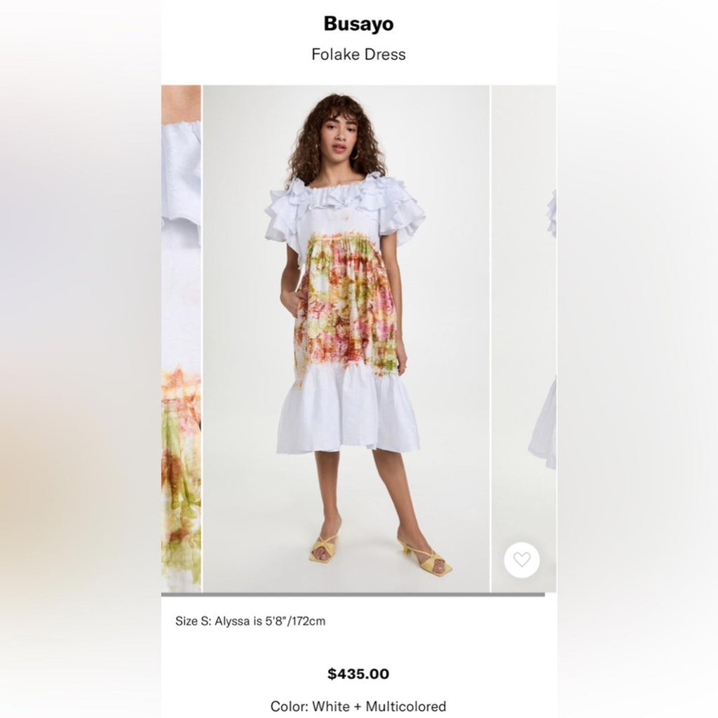 New BUSAYO Folake Midi Dress, White Multi Size M New w/Tag Retail $435 SOLD OUT!