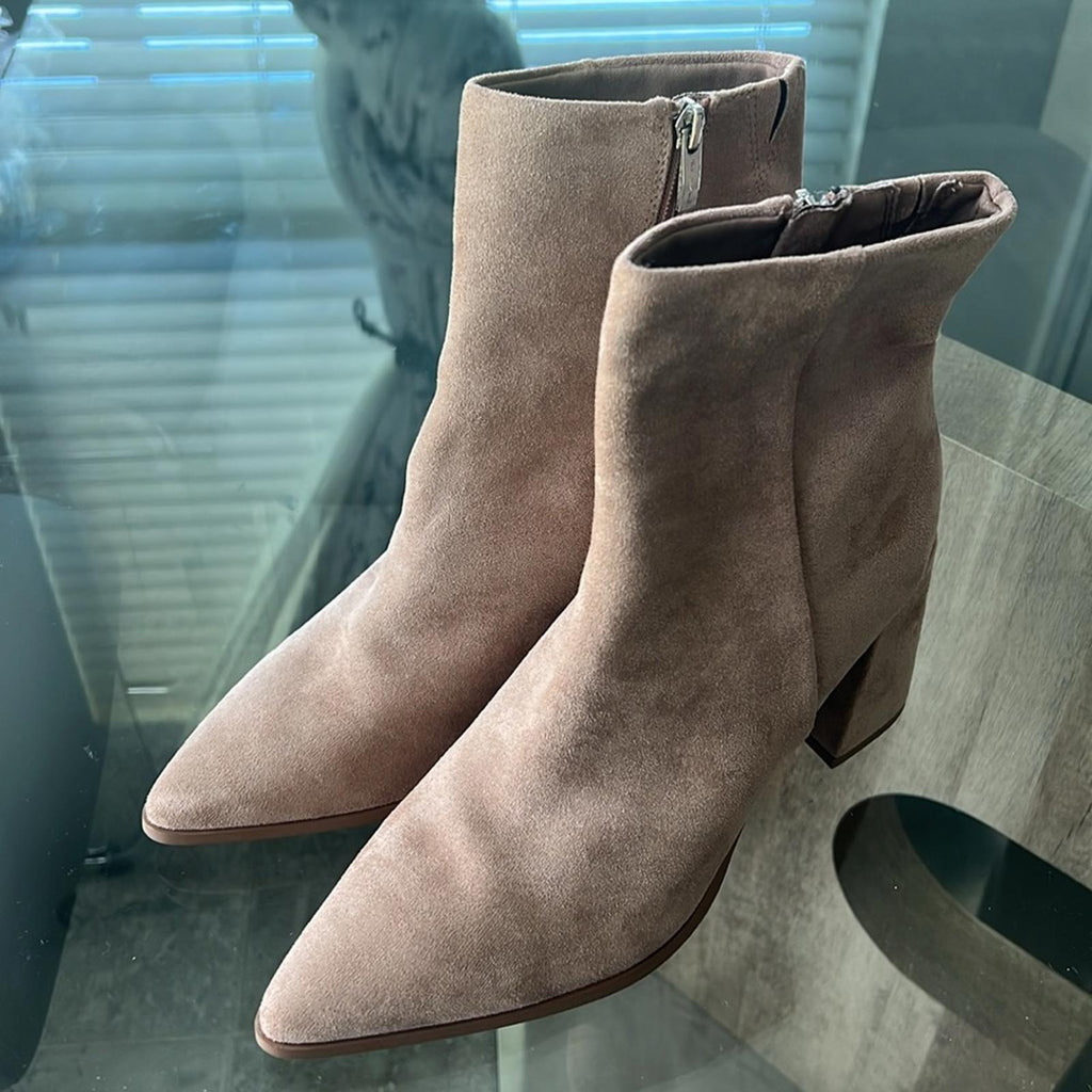 Steven New York Tomas Pointed Toe Leather Suede Ankle Boots, Taupe Size 11 NEW