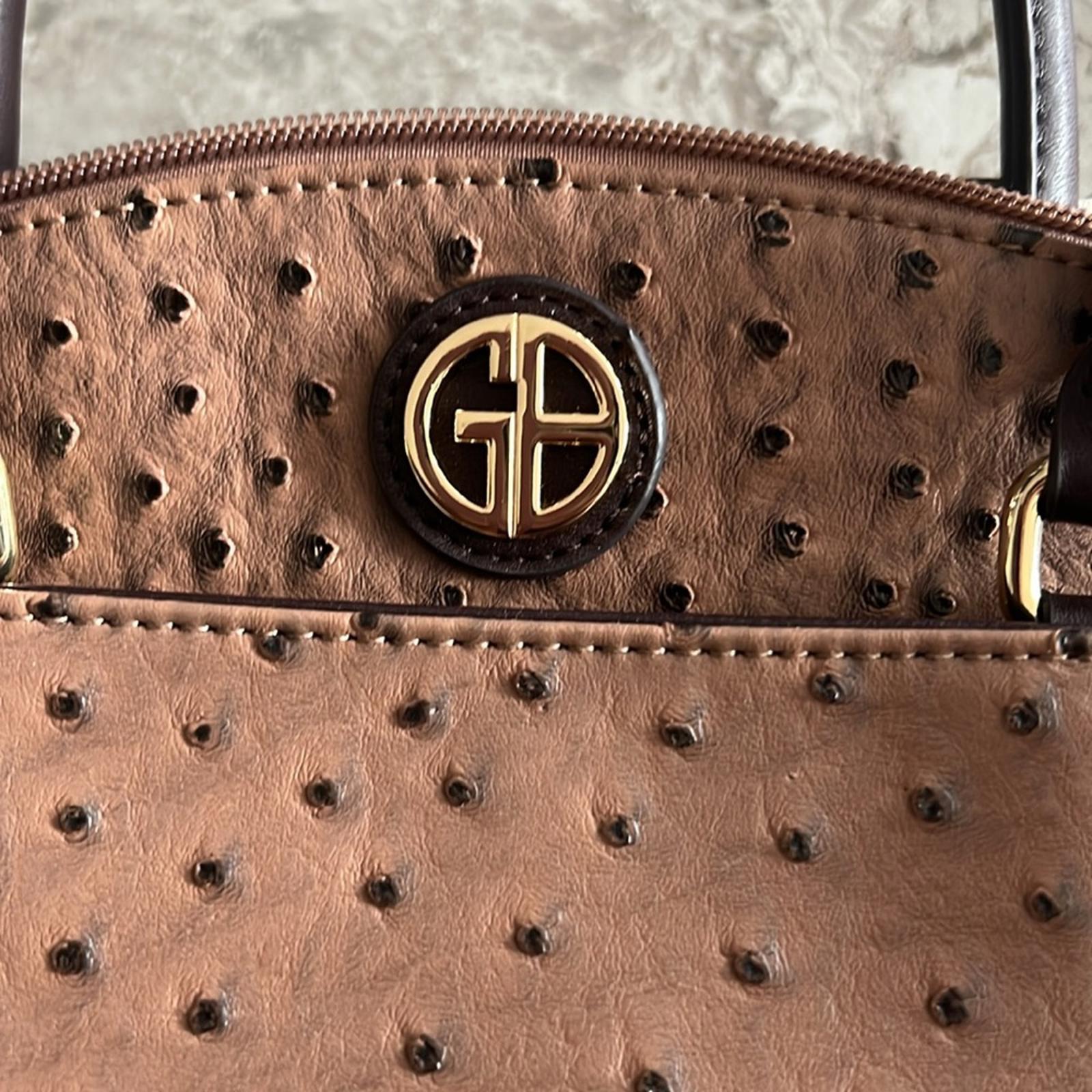 Giani Bernini Faux Ostrich Mini Satchel in Mocha Brown/Gold Tone, NEW w/o Tag