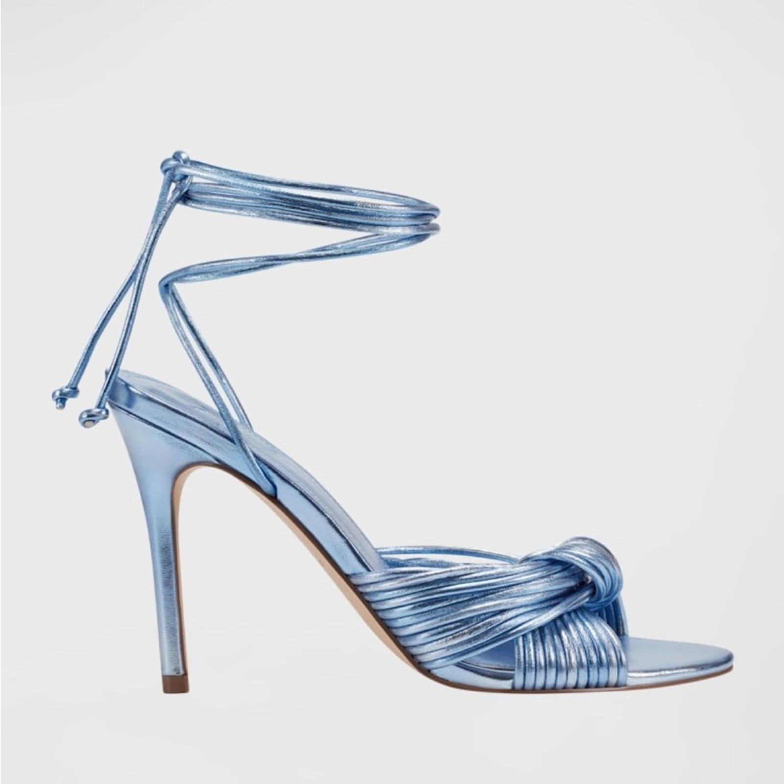 Marc Fisher LTD Brista Metallic Twist Ankle Tie Sandals Lt Blue, NWT, Size 7.5