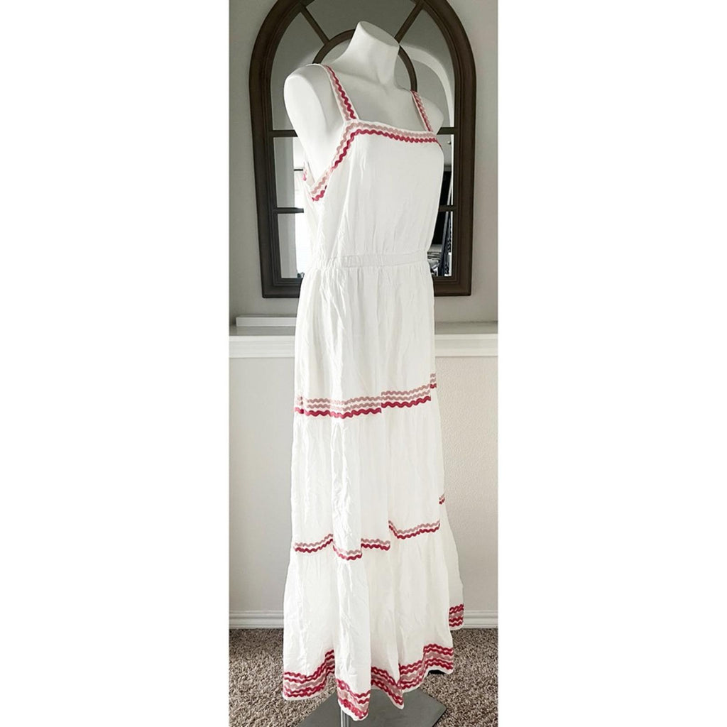 Splendid Riviera Rick Rack Maxi Dress, White Size L New w/Tag Retail $198