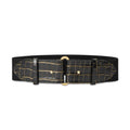 Ralph Lauren Embossed Leather Tab-Stretch Wide Belt Black/Gold NWT Sold Out!