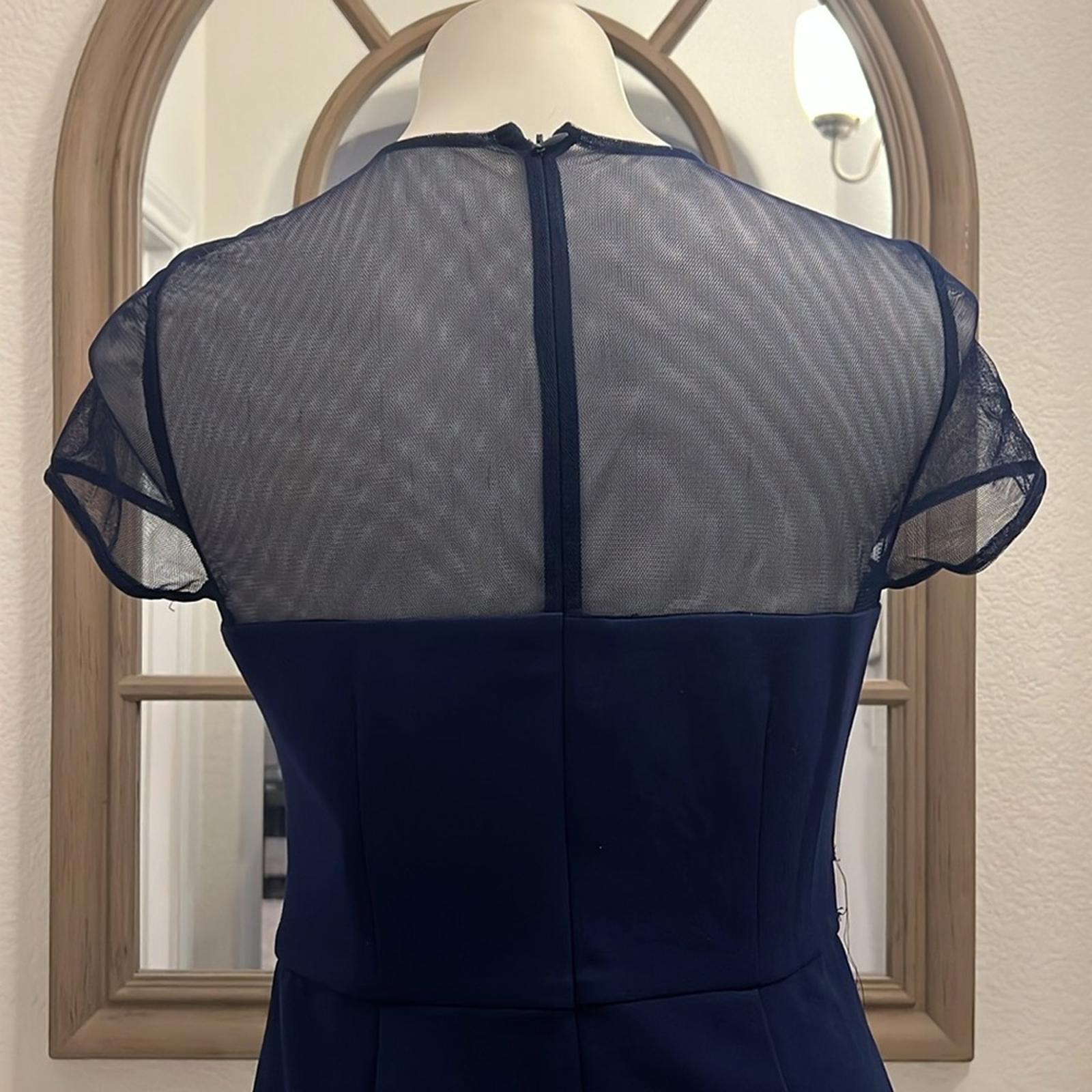 JS Collection Short Sleeve Illusion Cocktail Sheath Dress Navy Size 2 NWT $178