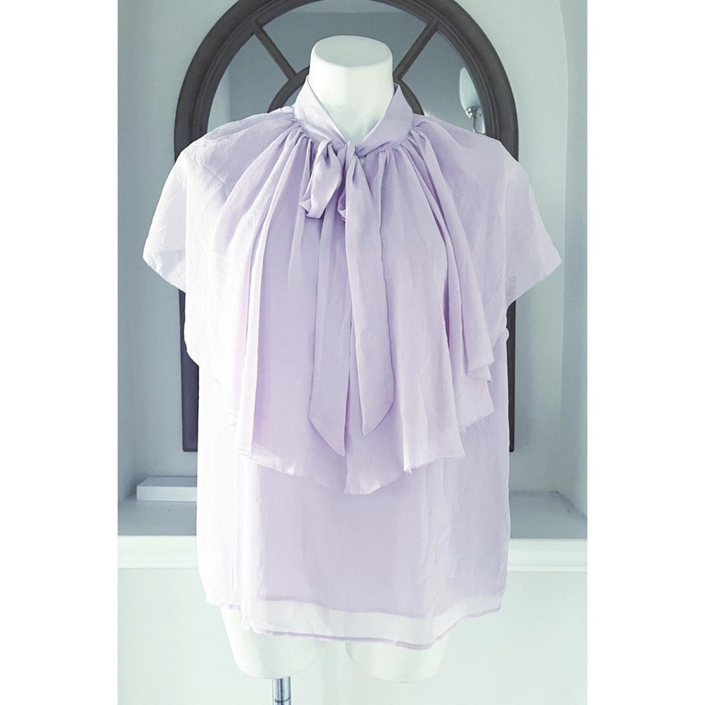 Lauren Ralph Lauren Tie-Neck Crinkle Georgette Cape Blouse Lt Purple Size XL NWT