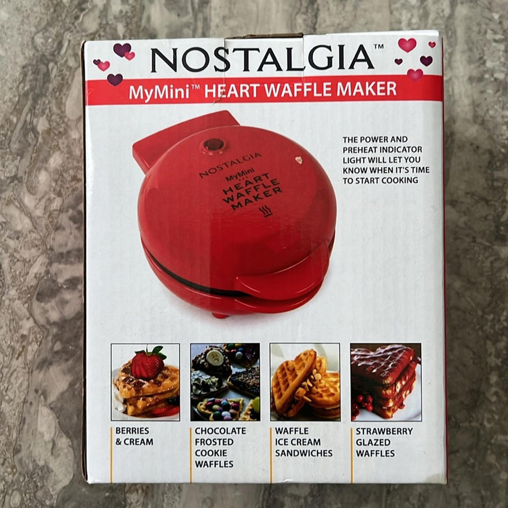 Nostalgia MyMini Heart Waffle Maker, Red New in Box