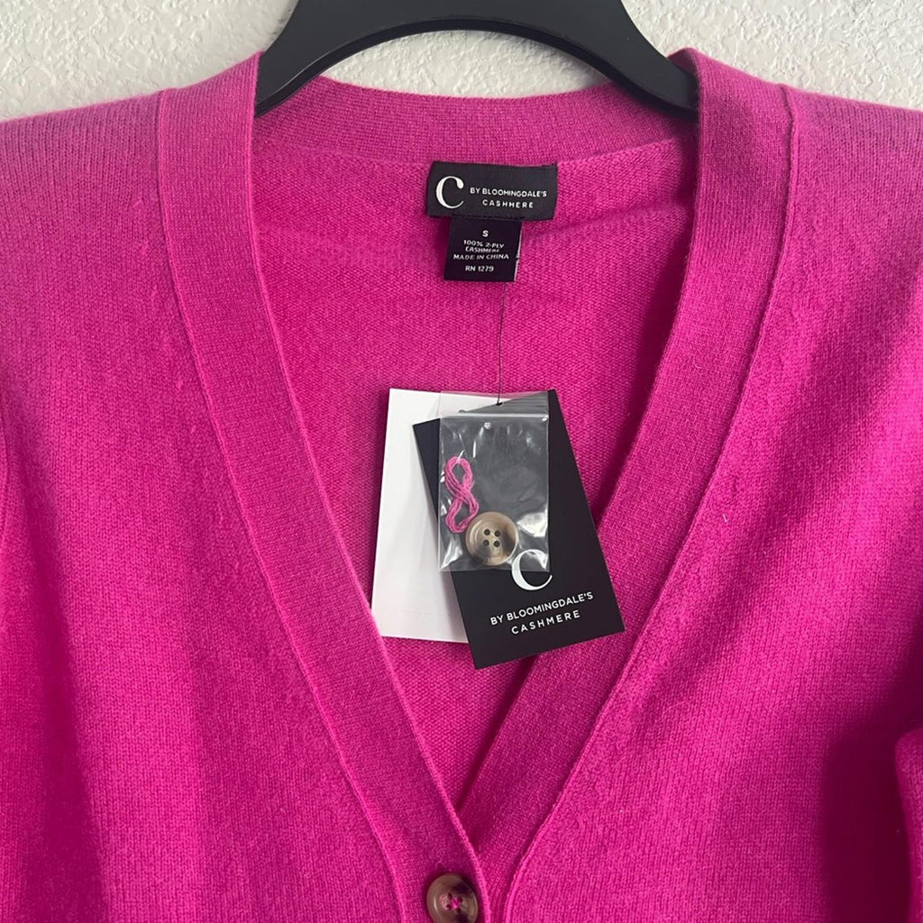 C by Bloomingdale's Cashmere Grandfather V-Neck Cardigan in Pink, Size S, NWT