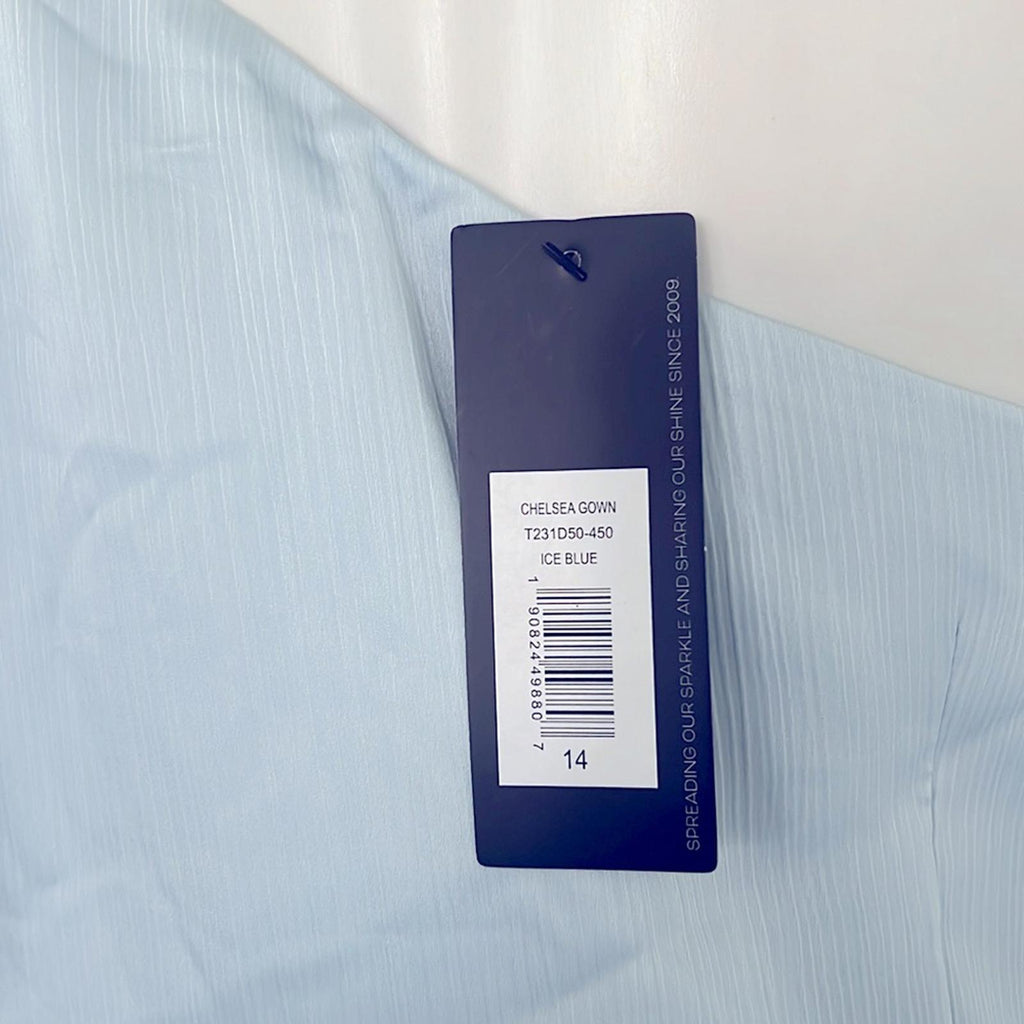 Sachin & Babi Chelsea Gown in Ice Blue, One-Shoulder Dress Size 14 New $285