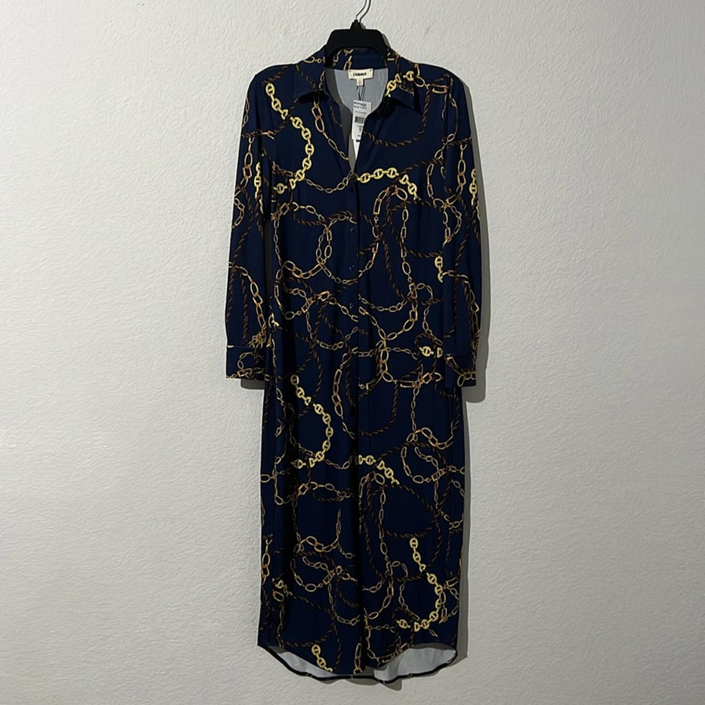 L’Agence Raelynn Shirt Dress in Indigo Gold, NWT, Size XS