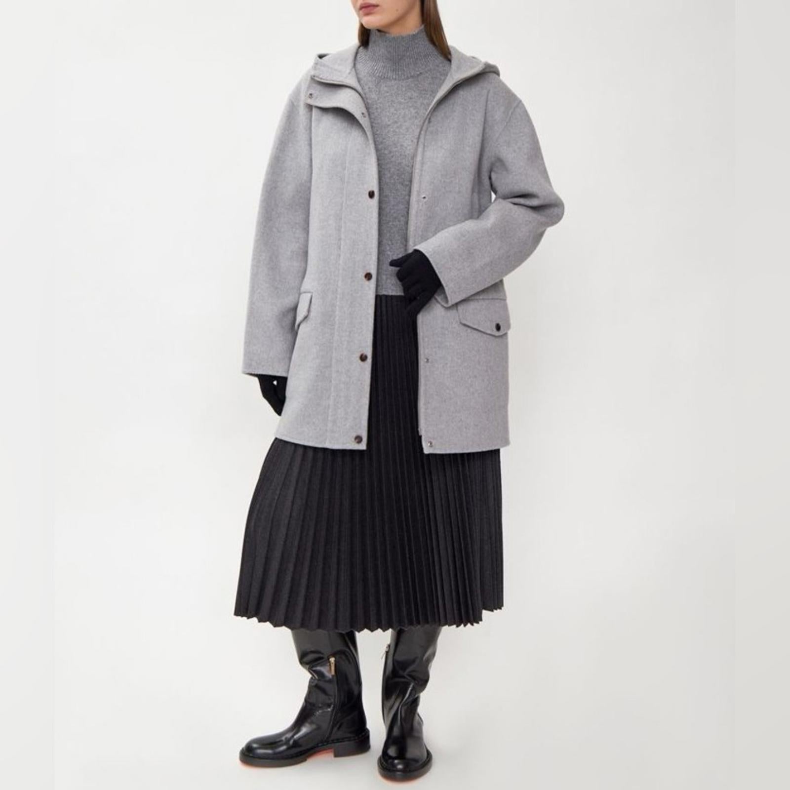 Theory Parka in Double-Face Wool-Cashmere in Melange Grey, Size M New w/Tag $895