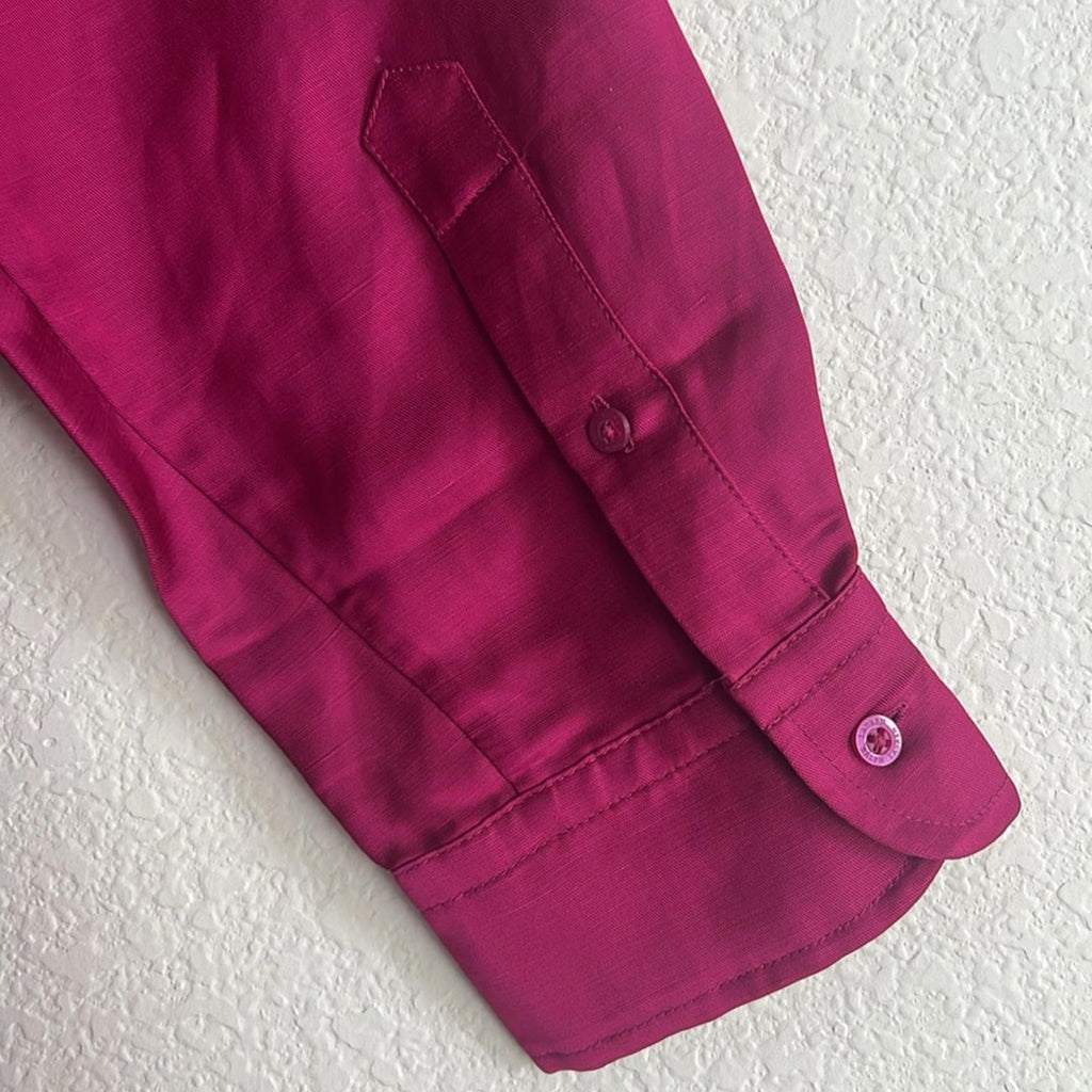 Lauren Ralph Lauren Satin Long Sleeve Buttoned Top in Fuchsia, Plus Size 1X NWT