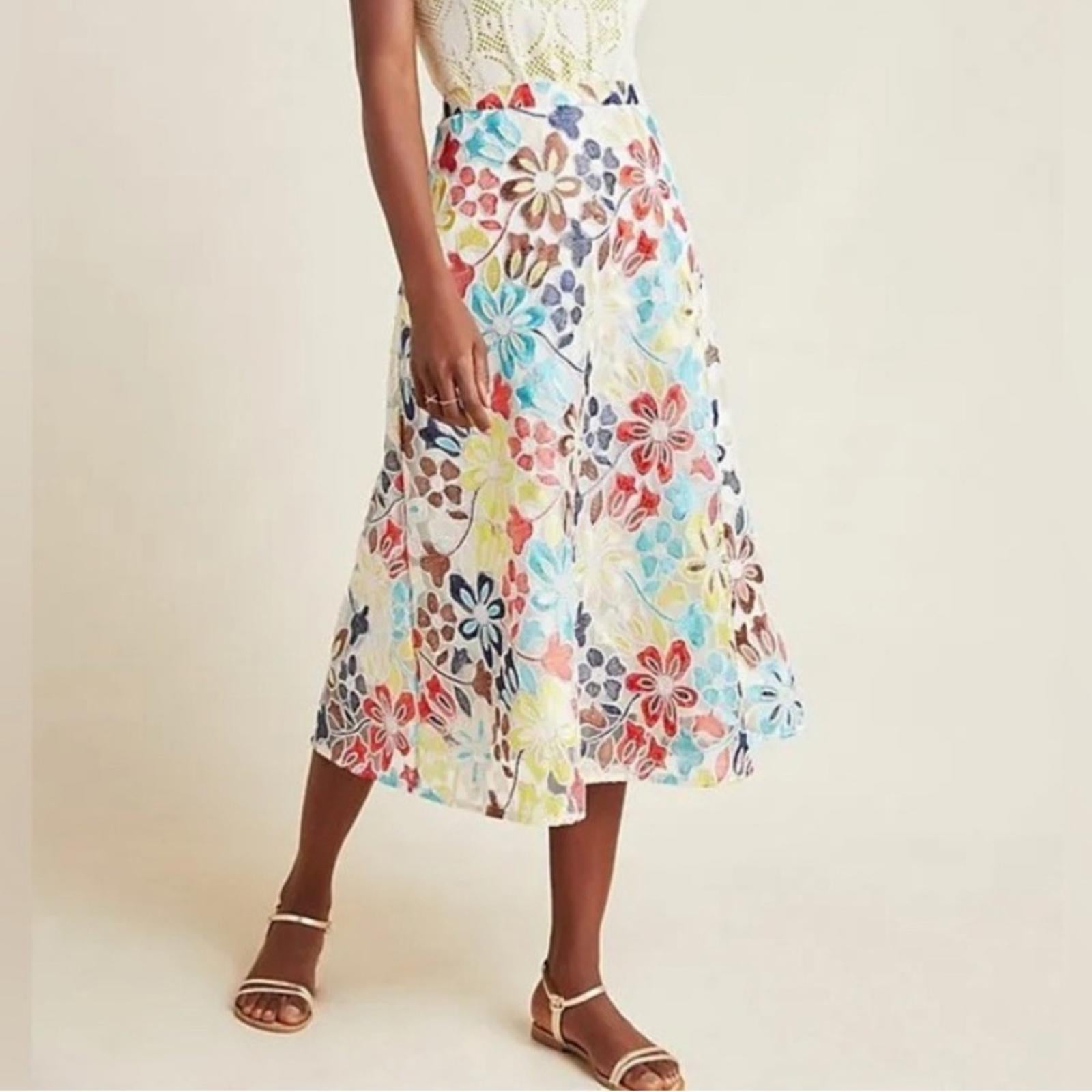 Anthropologie’s Eva Franco Floral Print Lace-Over Midi Skirt, Plus Size 16W $150