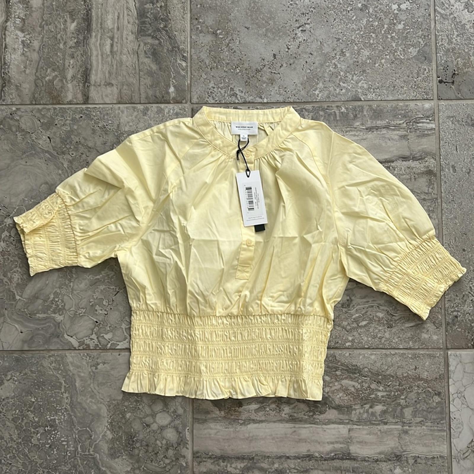 WhoWhatWear HARPER Smocked-Waist Top in Lemon New w/Tag Retail $115