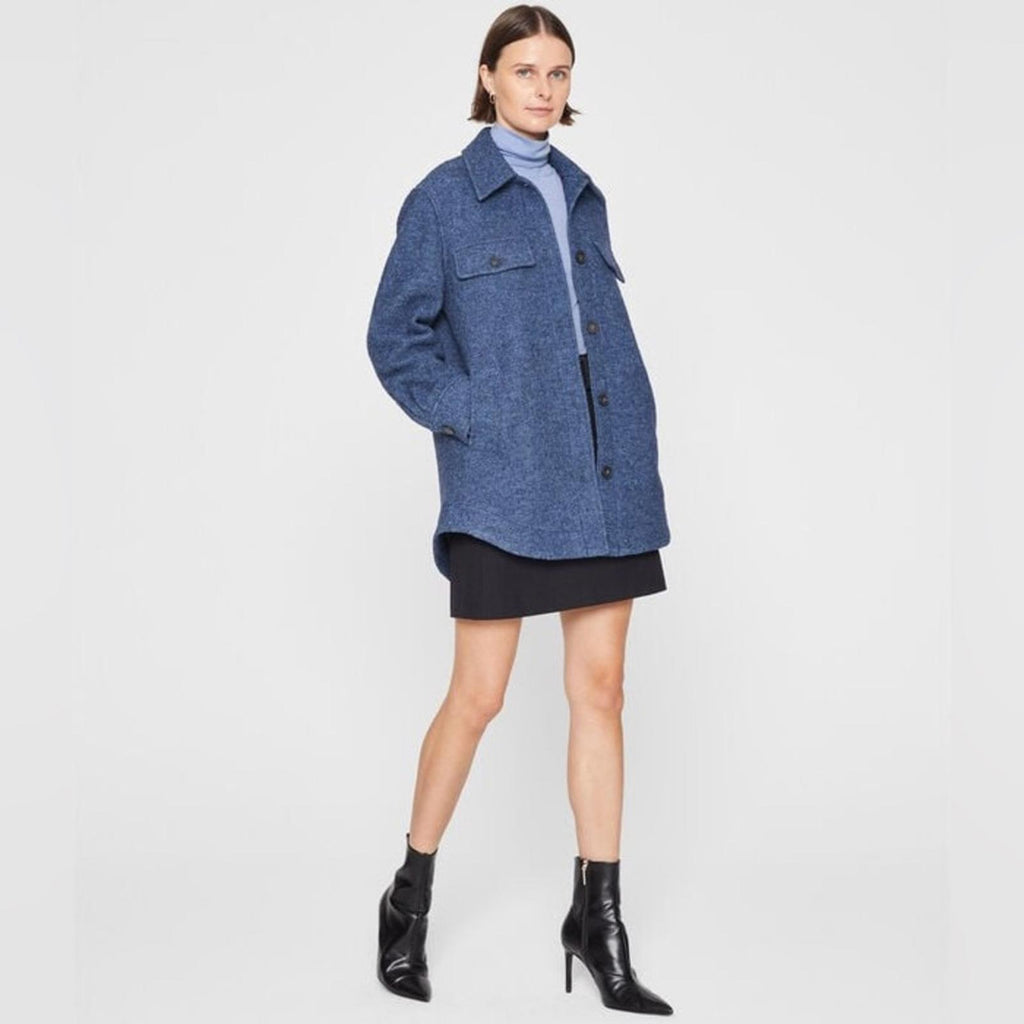 Club Monaco Cozy Shirt Jacket in Heather Blue, Size XL New w/Tag Retail $249