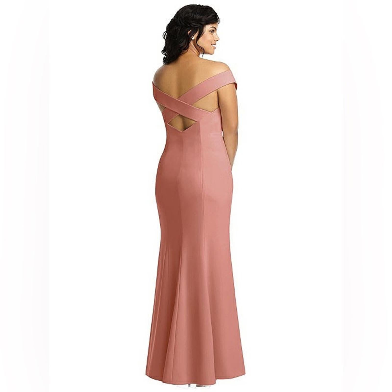 Dessy Collection Crepe Off-Shoulder Dress, Desert Rose, Size 8 New w/Tag $257