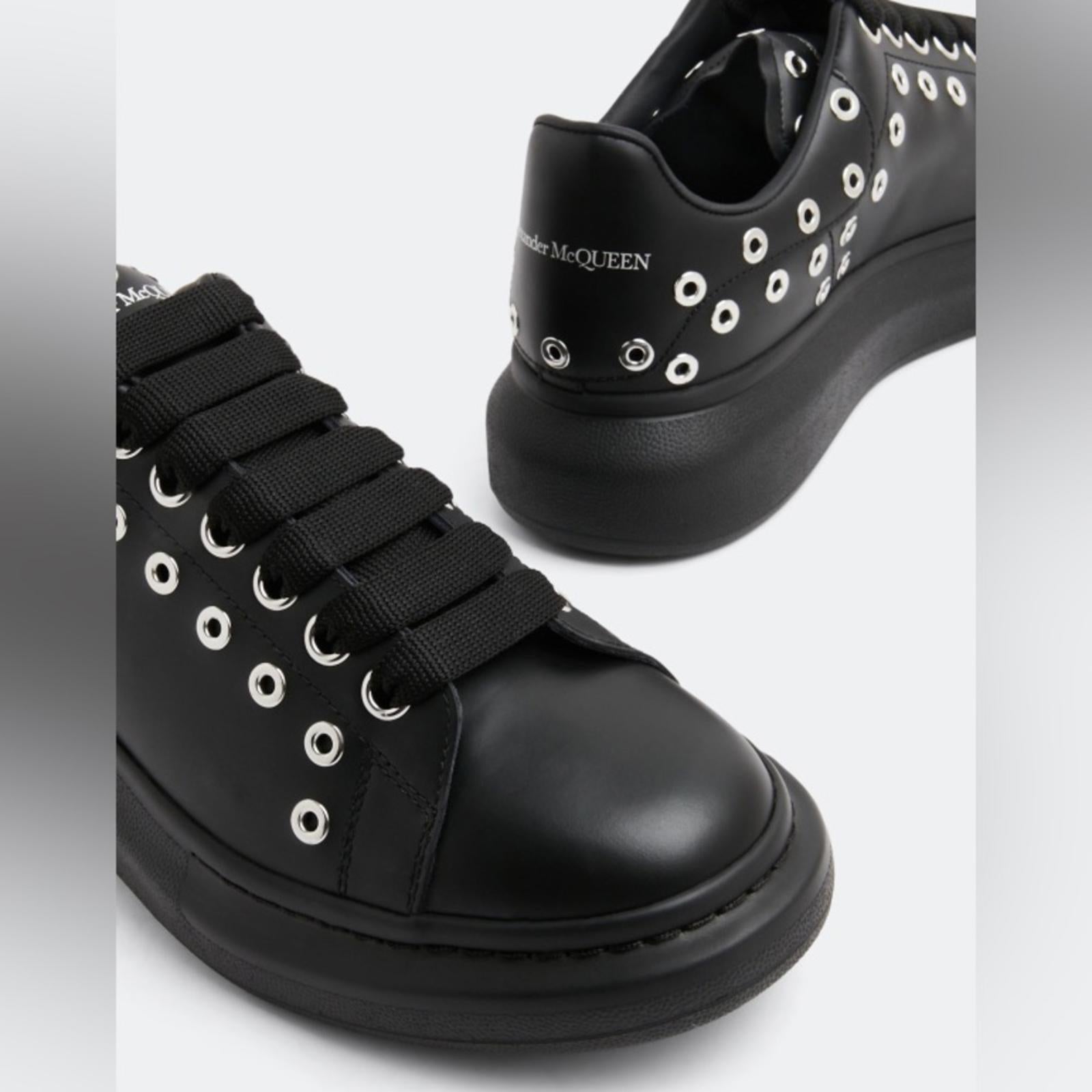 Alexander McQueen Oversized Eyelet Detail Sneakers in Black, Size 42 NEW in Box