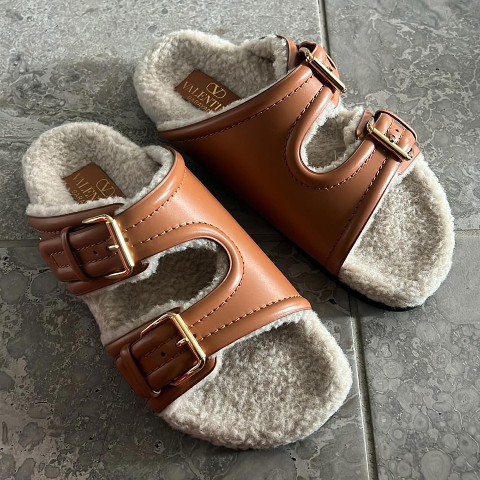 Valentino Garavani Women's Double Buckle Fleece Lined Sandals, Size 41 w/Dustbag