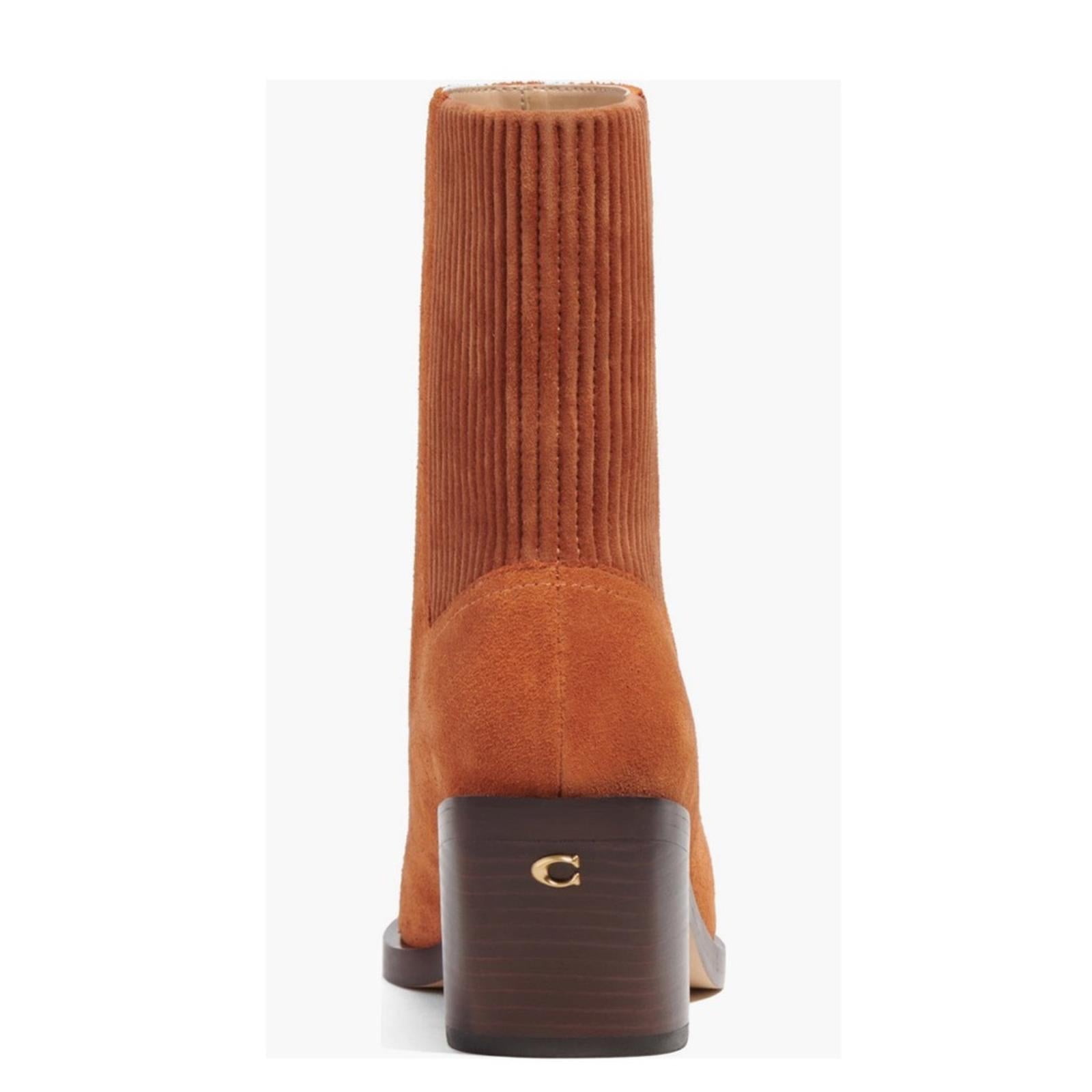 COACH Prestyn Ankle Booties in Burnished Amber, Leather Suede Boots NEW in Box