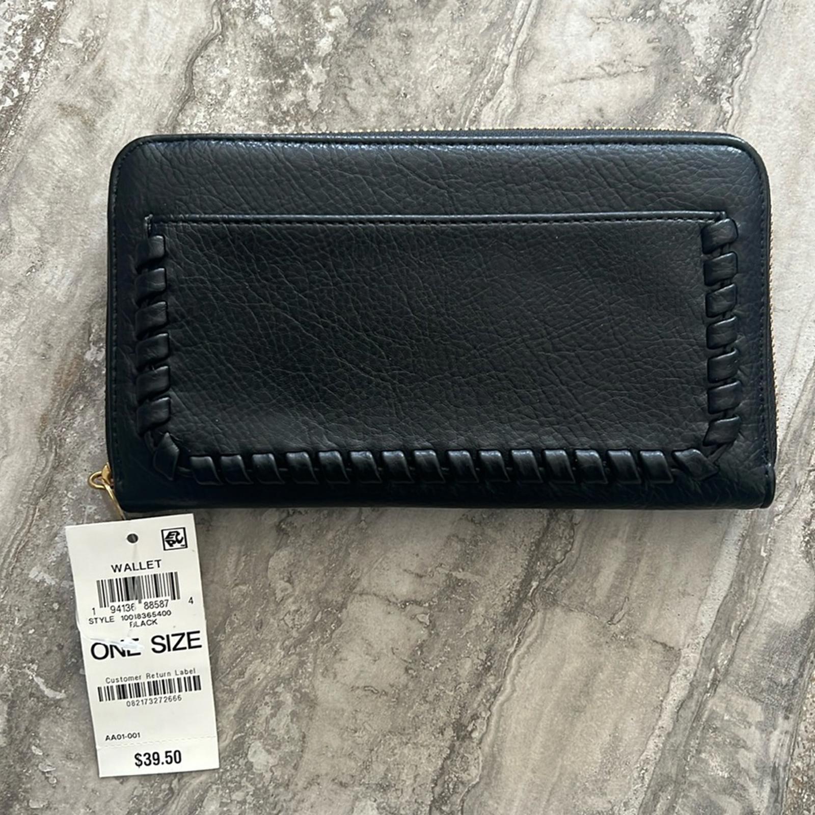 Style & Co BLACK Whip-Stitch Zip Wallet, New w/Tag