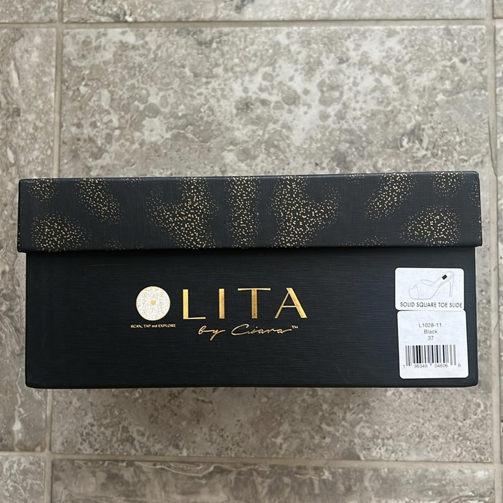 LITA by Ciara Black Solid Square Toe Slide Sandals, L1028-11 Size 37 New in Box