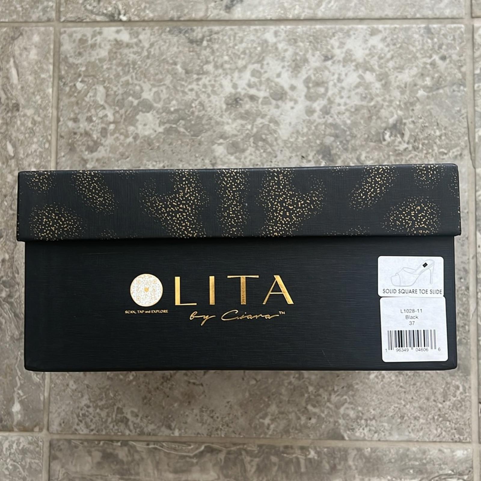 LITA by Ciara Black Solid Square Toe Slide Sandals, L1028-11 Size 37 New in Box