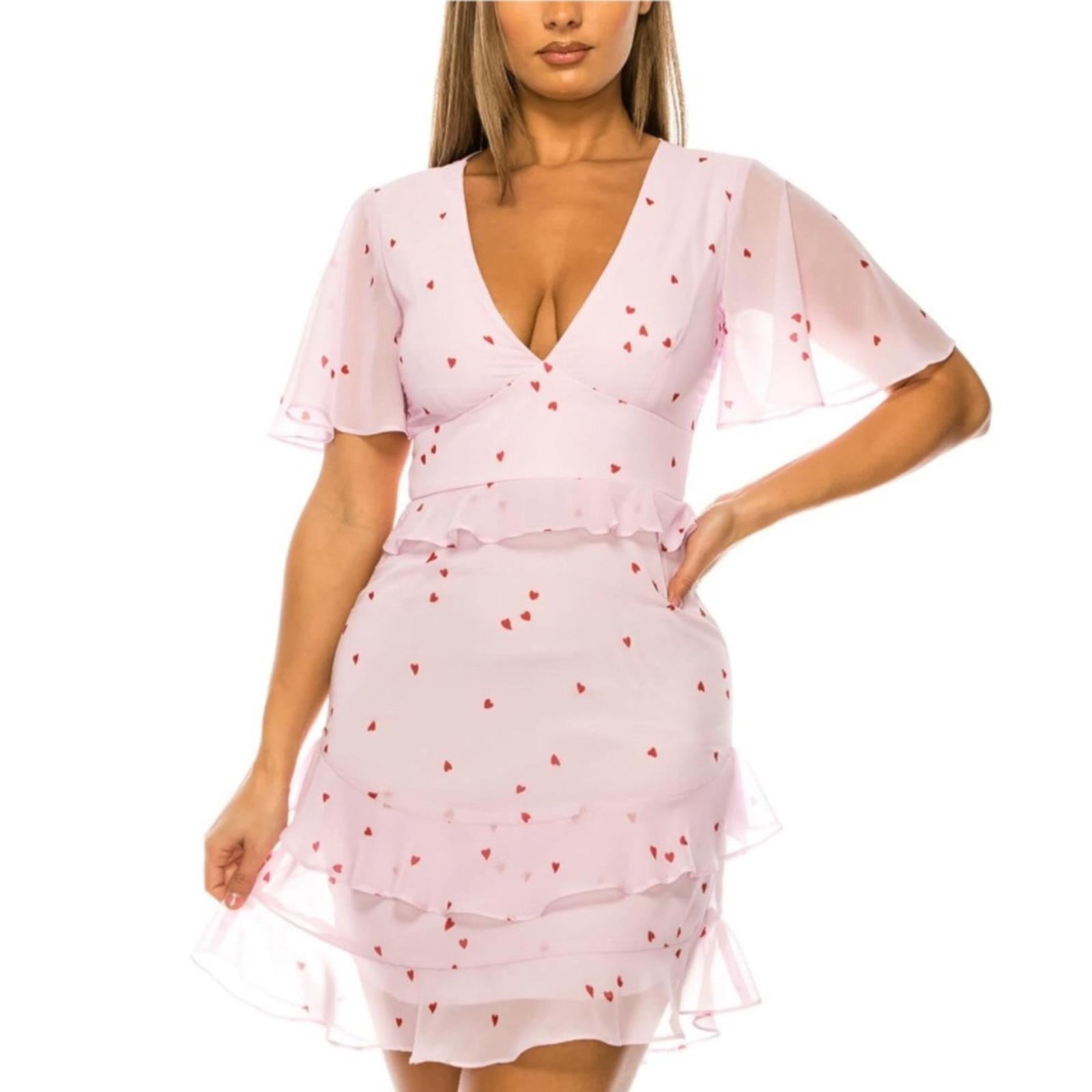 B Darlin Ruffled Flutter Sleeve V-Neck Mini Dress, Day Pink Jr Size 9/10 NWT
