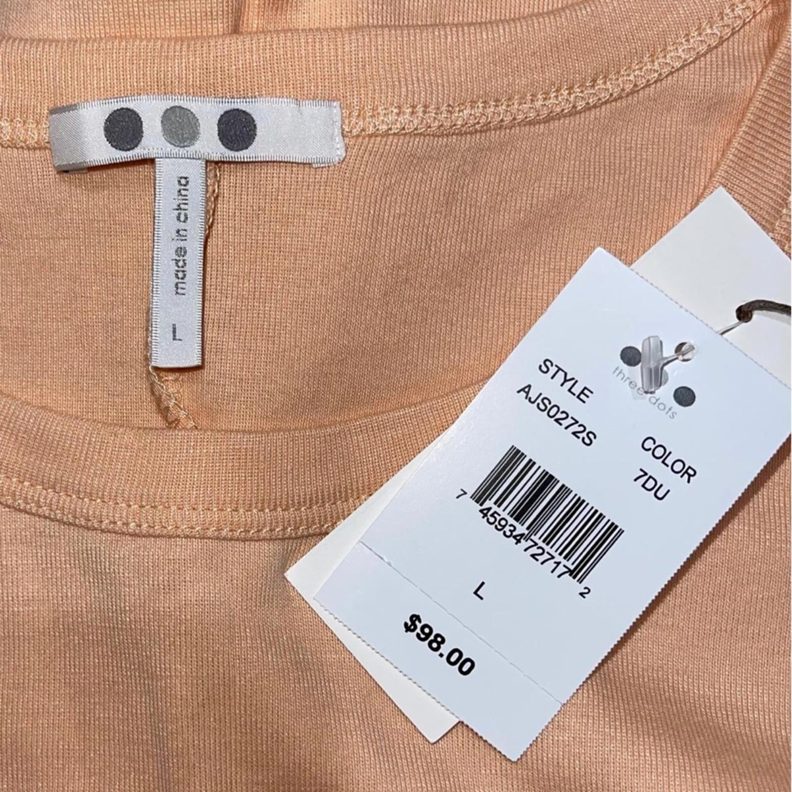 Three Dots Jersey S/S Crewneck T-Shirt Dress in Apricot Ice Size L New w/Tag