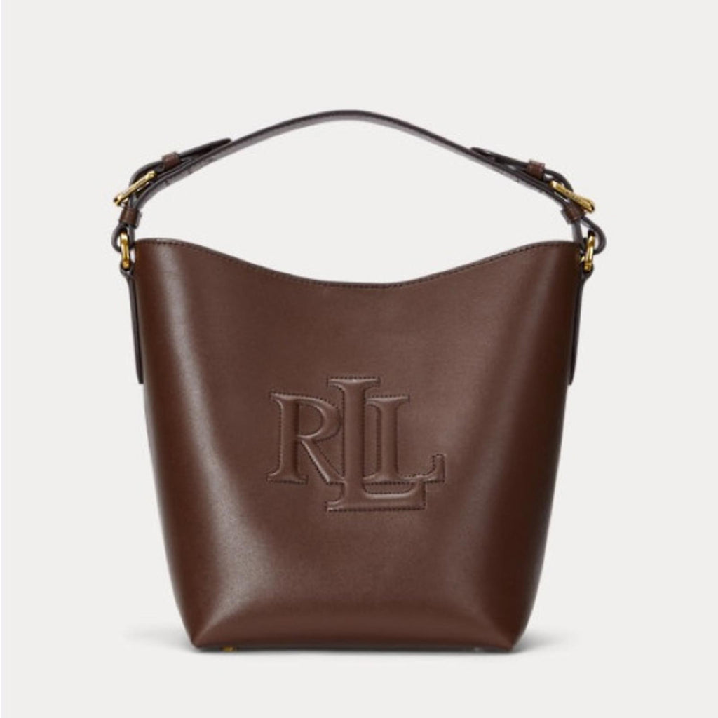 Lauren Ralph Lauren Leather Medium Witley Bucket Bag in Dark Mahogany, NEW