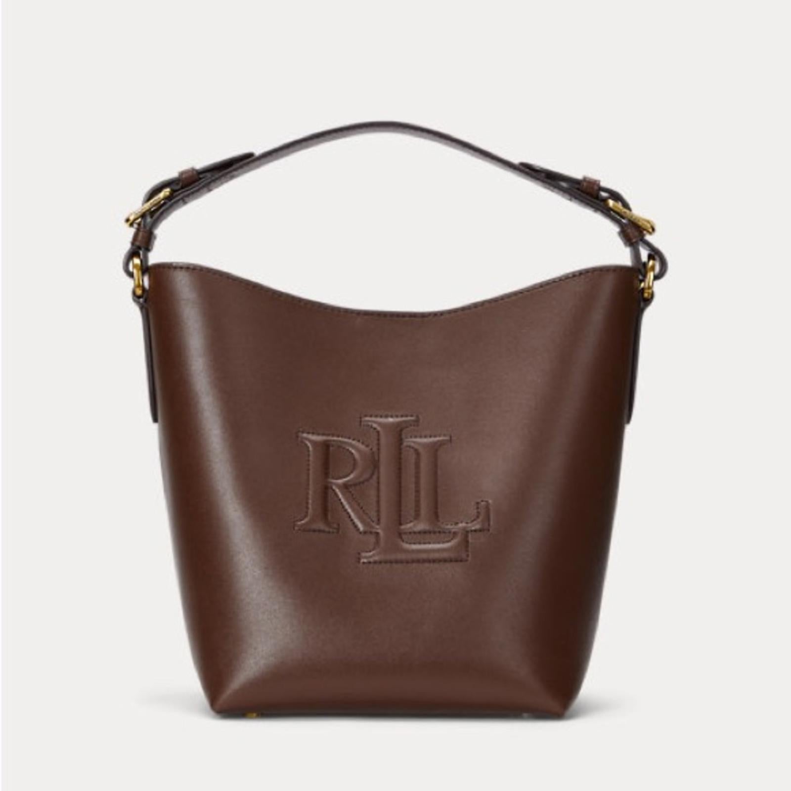 Lauren Ralph Lauren Leather Medium Witley Bucket Bag in Dark Mahogany, NEW