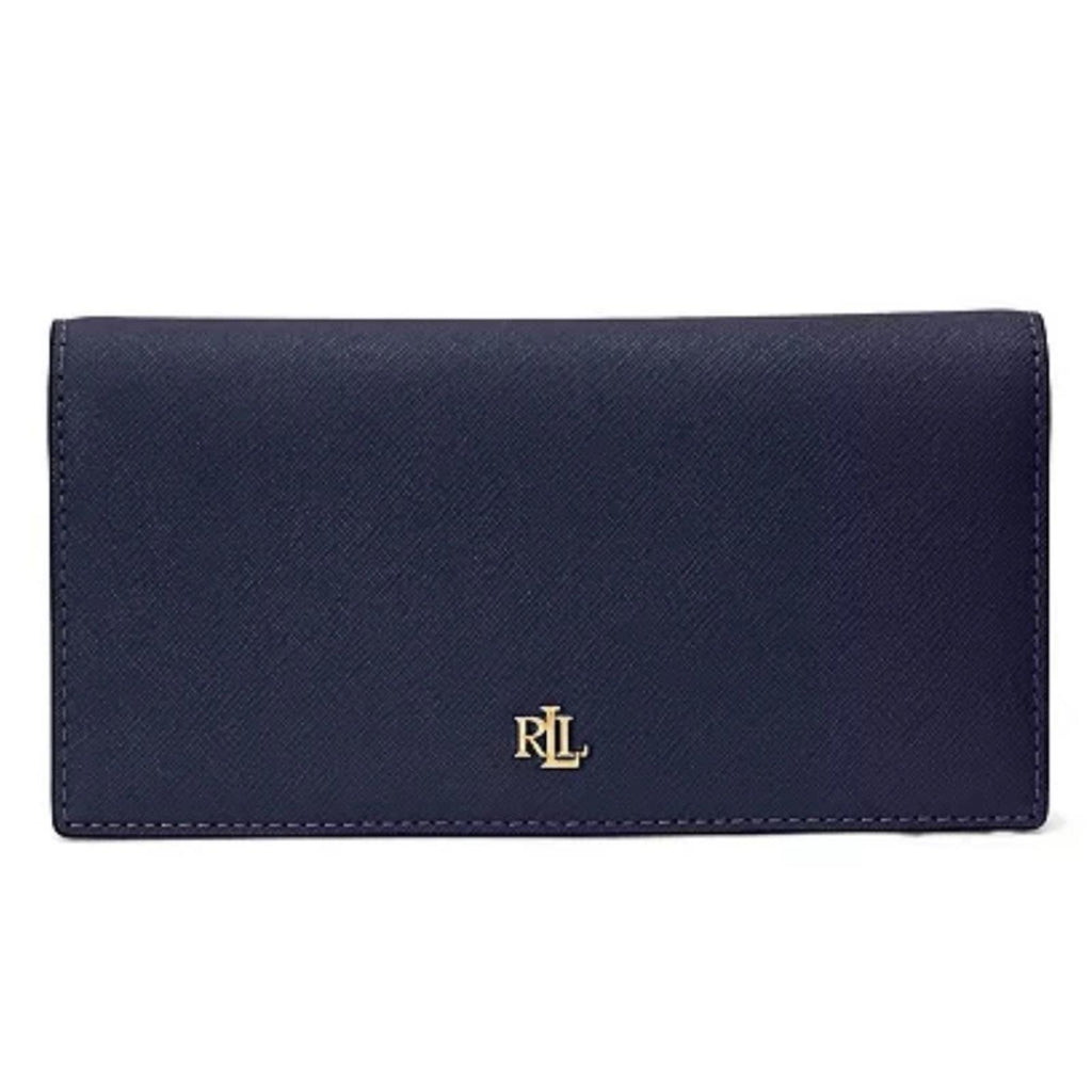 Lauren Ralph Lauren Crosshatch Leather Slim Wallet in Refined Navy, NWT