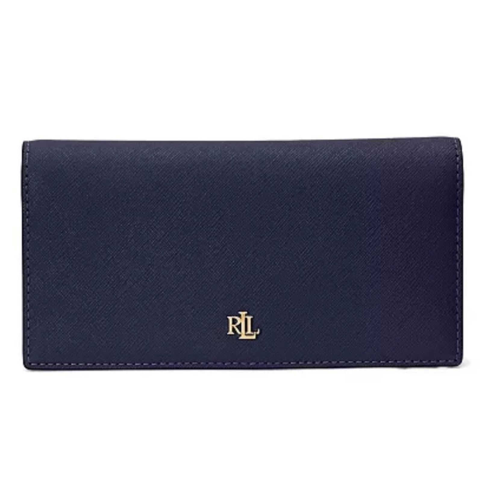 Lauren Ralph Lauren Crosshatch Leather Slim Wallet in Refined Navy, NWT