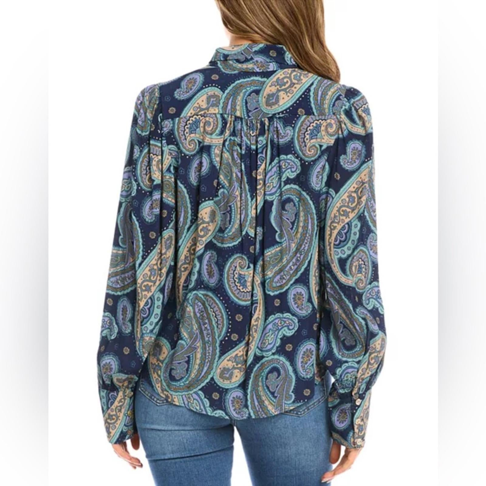 Karen Kane Long Sleeve Paisley Print Bow Neck Blouse, Size XL NEW w/Tag $168
