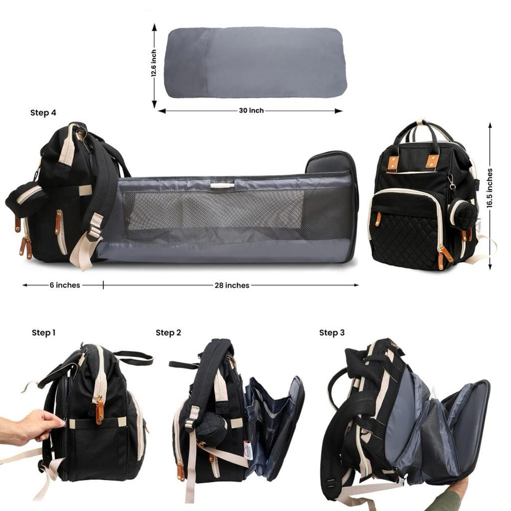 Akshomz Diaper Bag Backpack with Changing Station – Black Tan – New