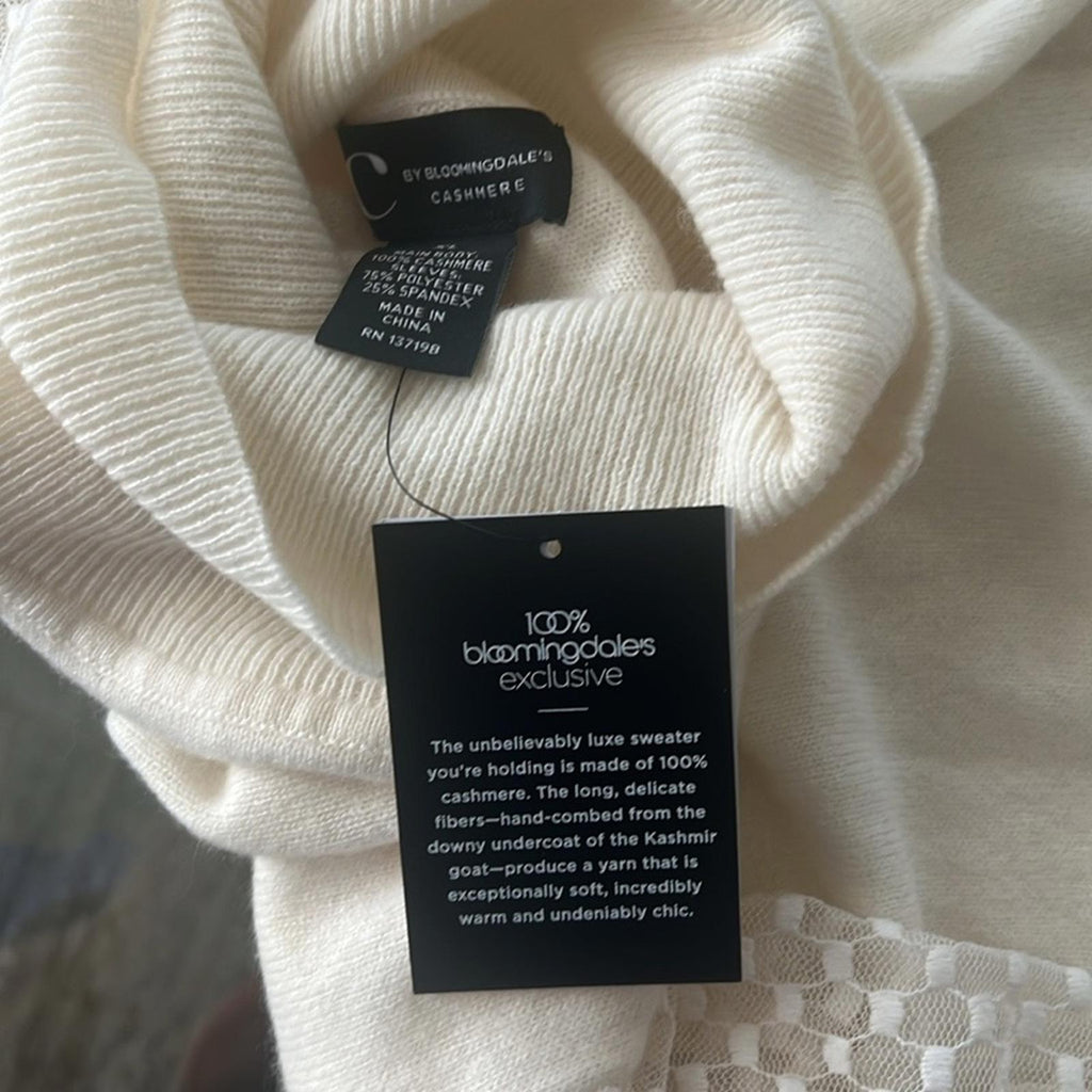 Cashmere Mesh Sleeve Turtleneck Sweater from C by Bloomingdale's Size XS NWT