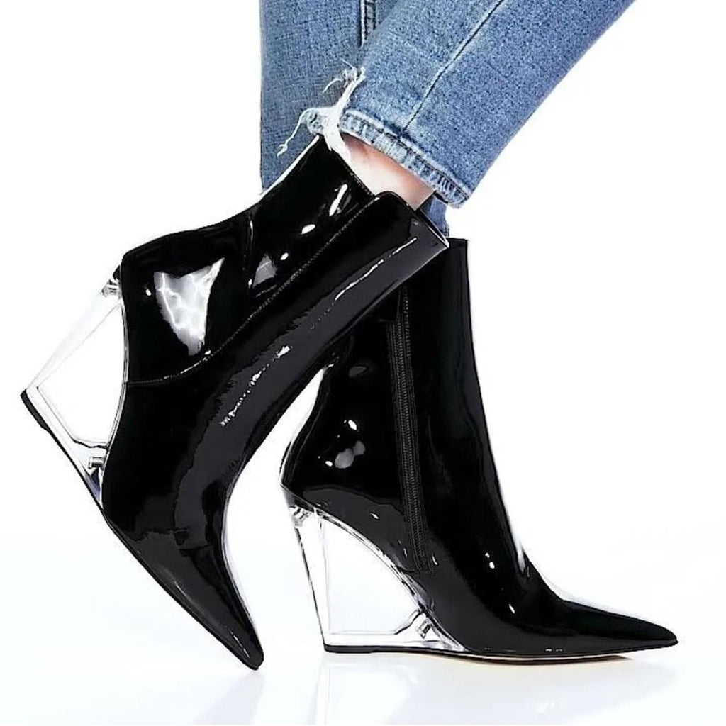 Stuart Weitzman Lucite 100 Wedge Heel Boots in Black, Size EU36.5 US6 New in Box