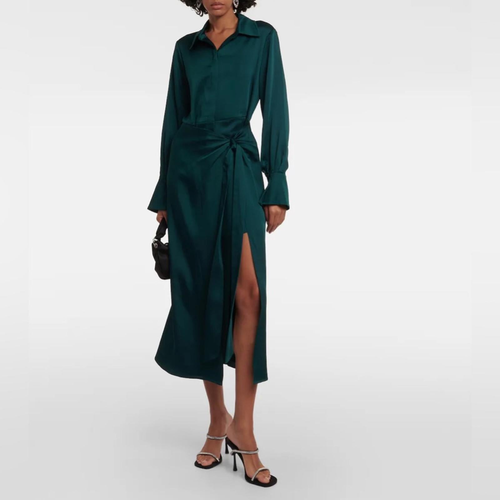 Simkhai Samba Satin Midi Shirt Dress in Emerald, Size 0 New w/Tag Retail $645